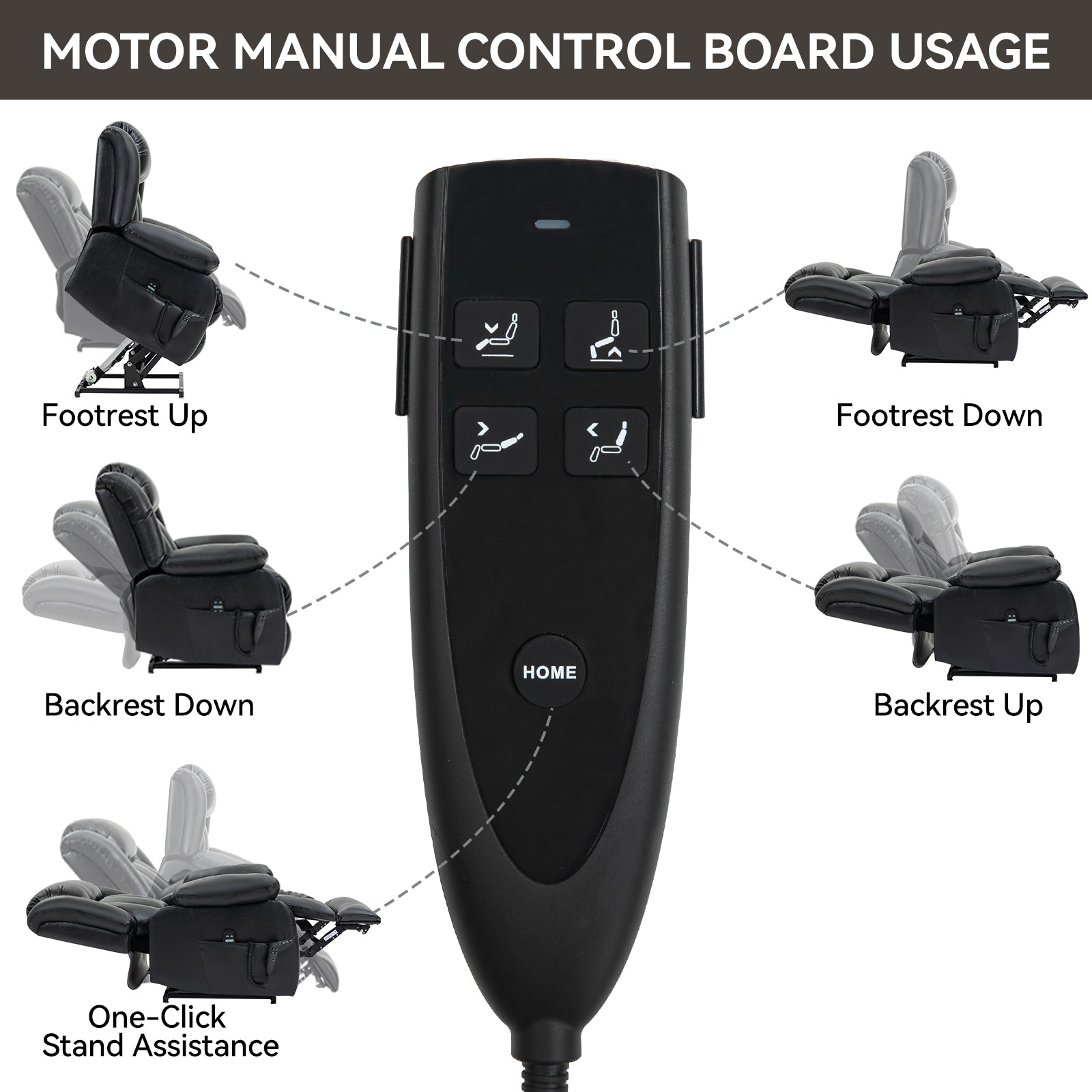 Dual Motor Infinite Position Up to 350 LBS Electric Medium size Genuine Leather Black Power Lift Recliner Chair with 8-Point Vibration Massage and Lumbar Heating - Value Lift Chairs 