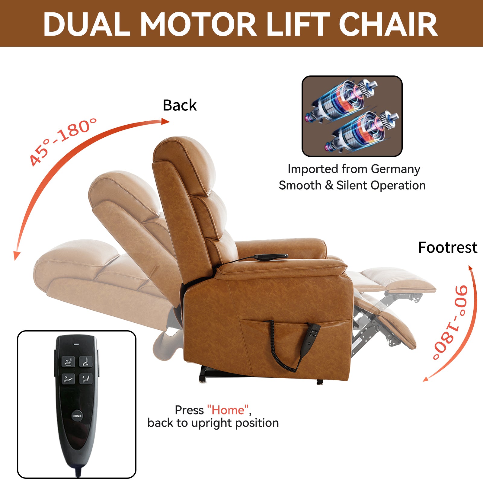 Brown Infinite Position Layflat Power Lift Chair.