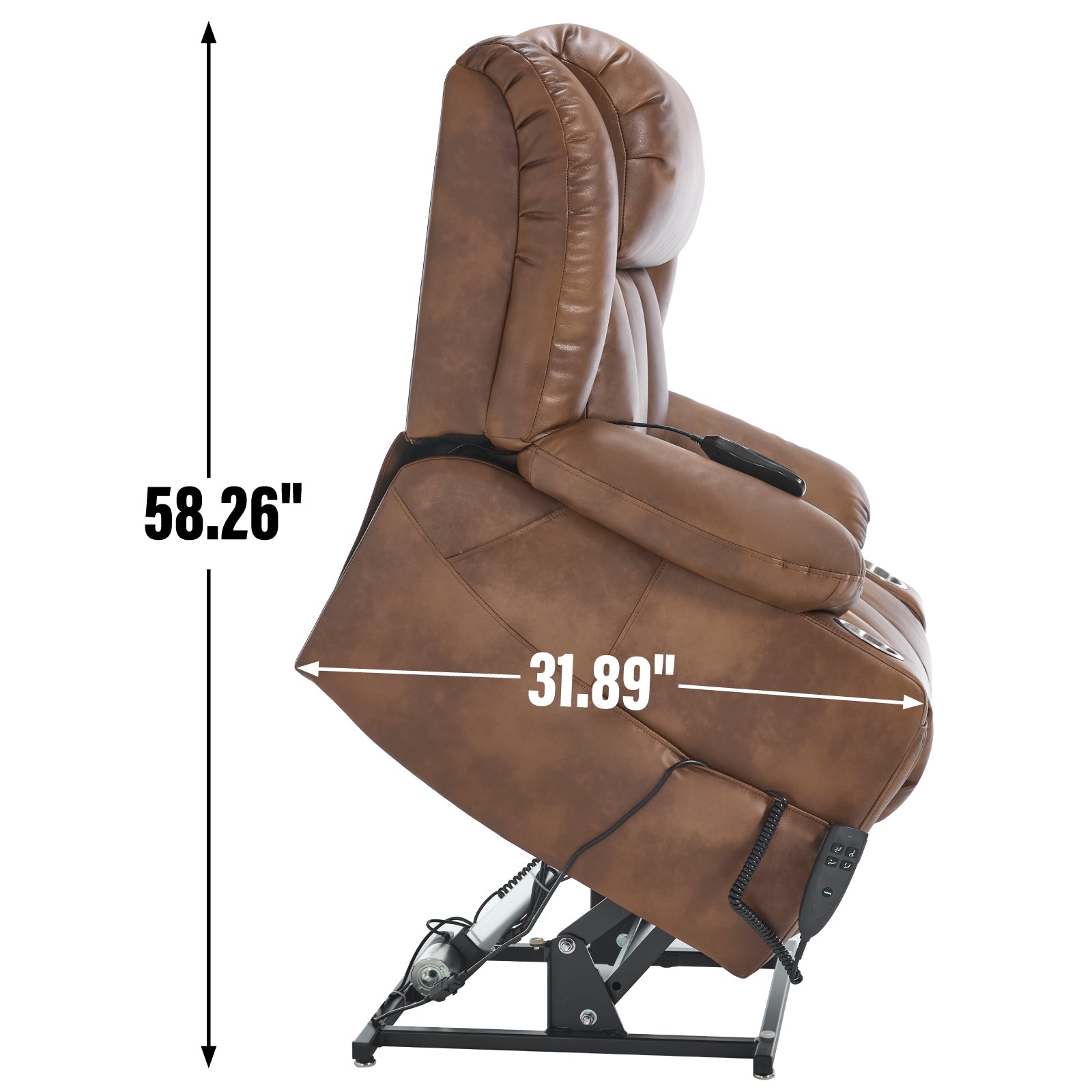 Dual Motor Infinite Position Up to 350 LBS Leatheraire Power Lift Recliner Chair, Heavy Duty Motion Mechanism with 8-Point Vibration Massage and Lumbar Heating, Stainless steel Cup Holders, Brown