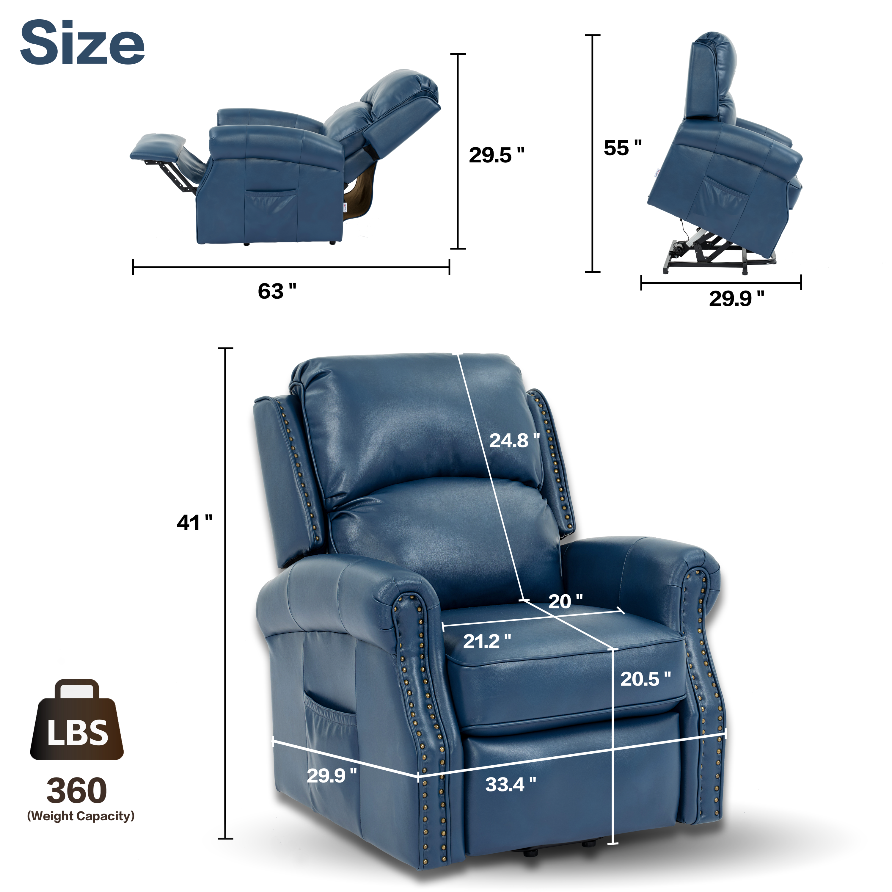 Lehboson Lift Recliner Chair, Electric Power Lift Recliner Chair for Elderly, (Navy Blue)