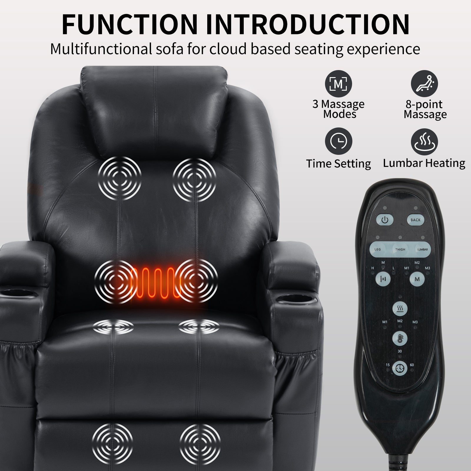 Up to 350lbs Okin Motor Power Lift Recliner Chair for Elderly, Heavy Duty Motion Mechanism with 8-Point Vibration Massage and Lumbar Heating, Two Cup Holders and USB Charge Port, Black - Value Lift Chairs 