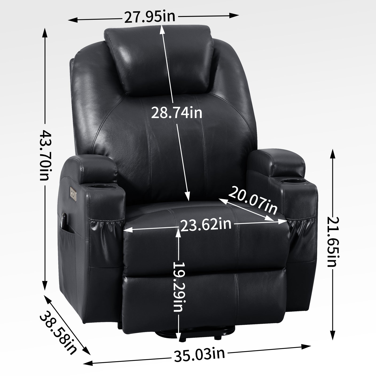 Up to 350lbs Okin Motor Power Lift Recliner Chair for Elderly, Heavy Duty Motion Mechanism with 8-Point Vibration Massage and Lumbar Heating, Two Cup Holders and USB Charge Port, Black - Value Lift Chairs 