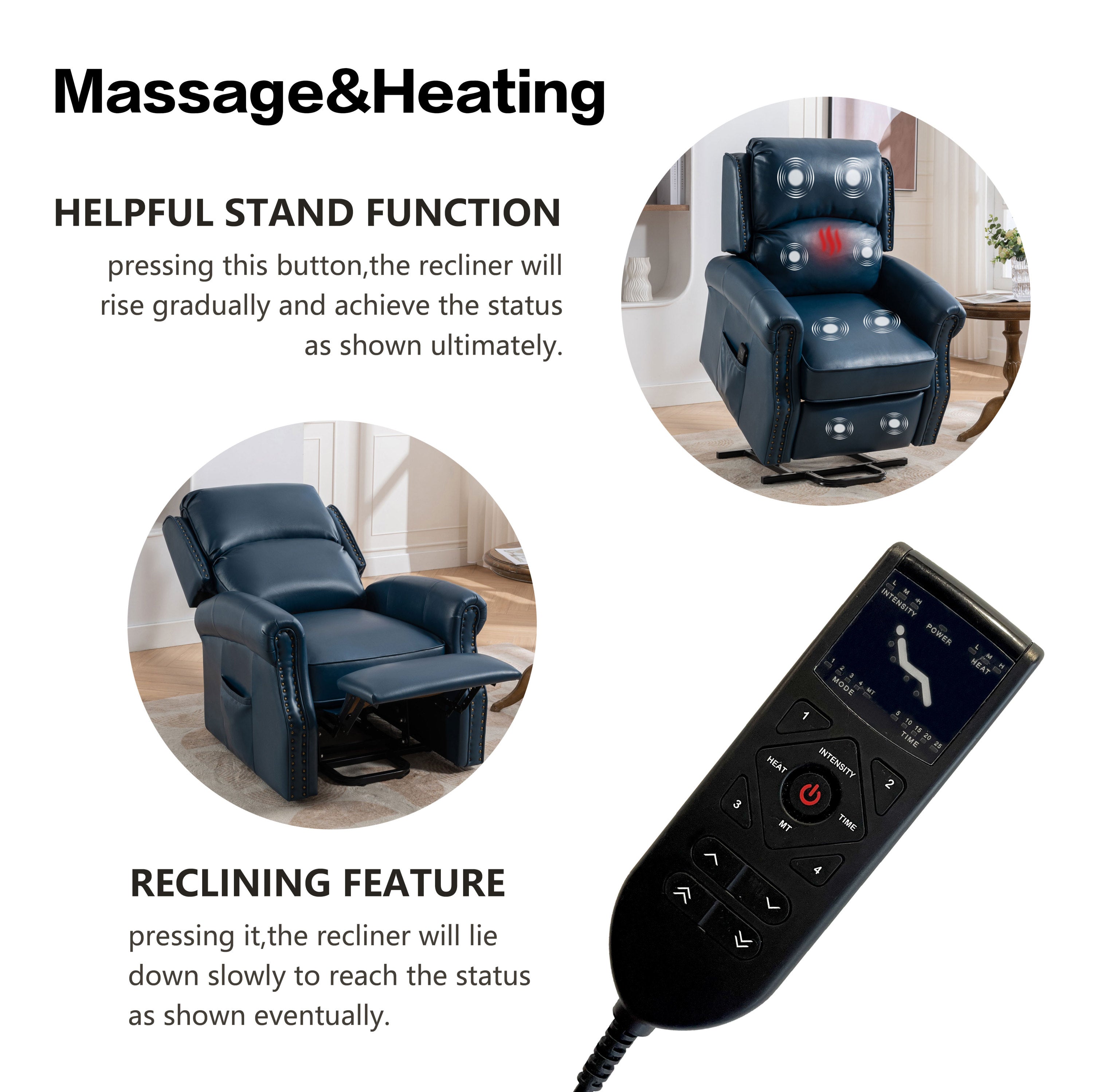 Lehboson Lift Recliner Chair, Electric Power Lift Recliner Chair for Elderly With Eight Points Massage And Heating,(Navy Blue) - Value Lift Chairs 