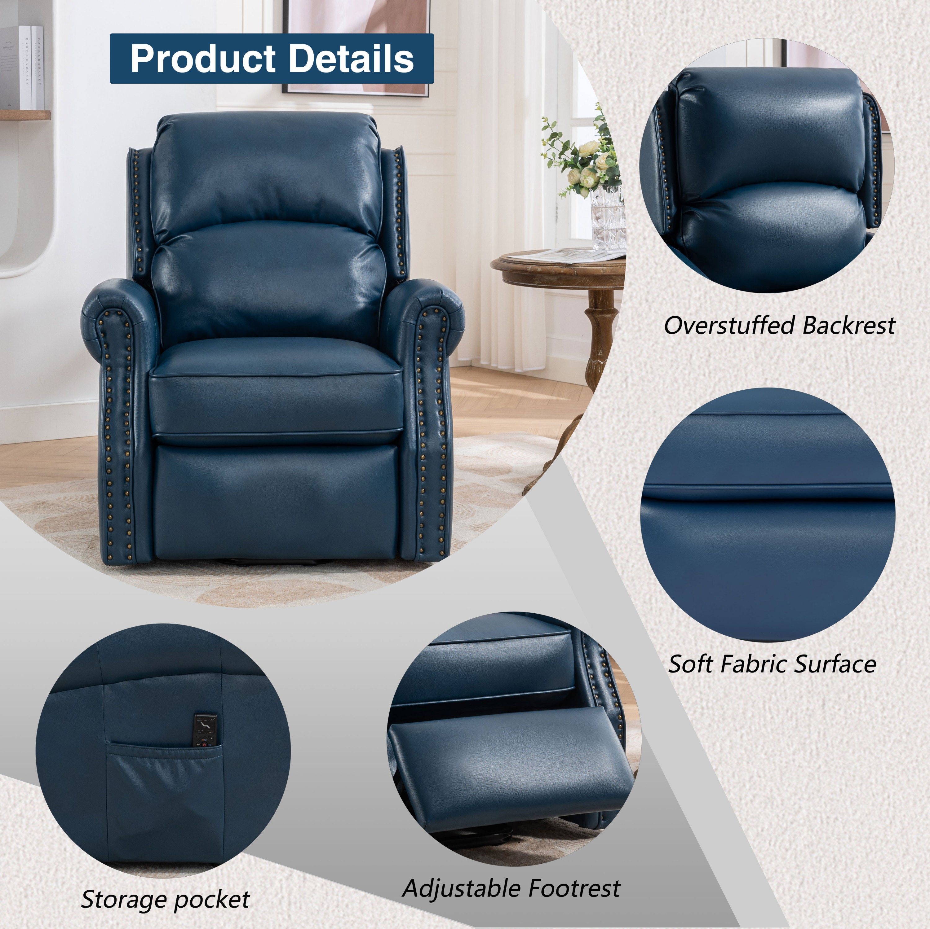 Lehboson Lift Recliner Chair, Electric Power Lift Recliner Chair for Elderly With Eight Points Massage And Heating,(Navy Blue) - Value Lift Chairs 