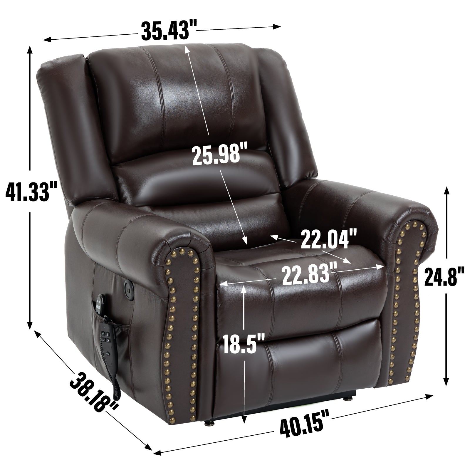 Power Lift Recliner Chair Heat Massage Dual Motor Infinite Position Up to 350 LBS, Faux Leather, Heavy Duty Motion Mechanism with USB Ports, Brown - Value Lift Chairs 