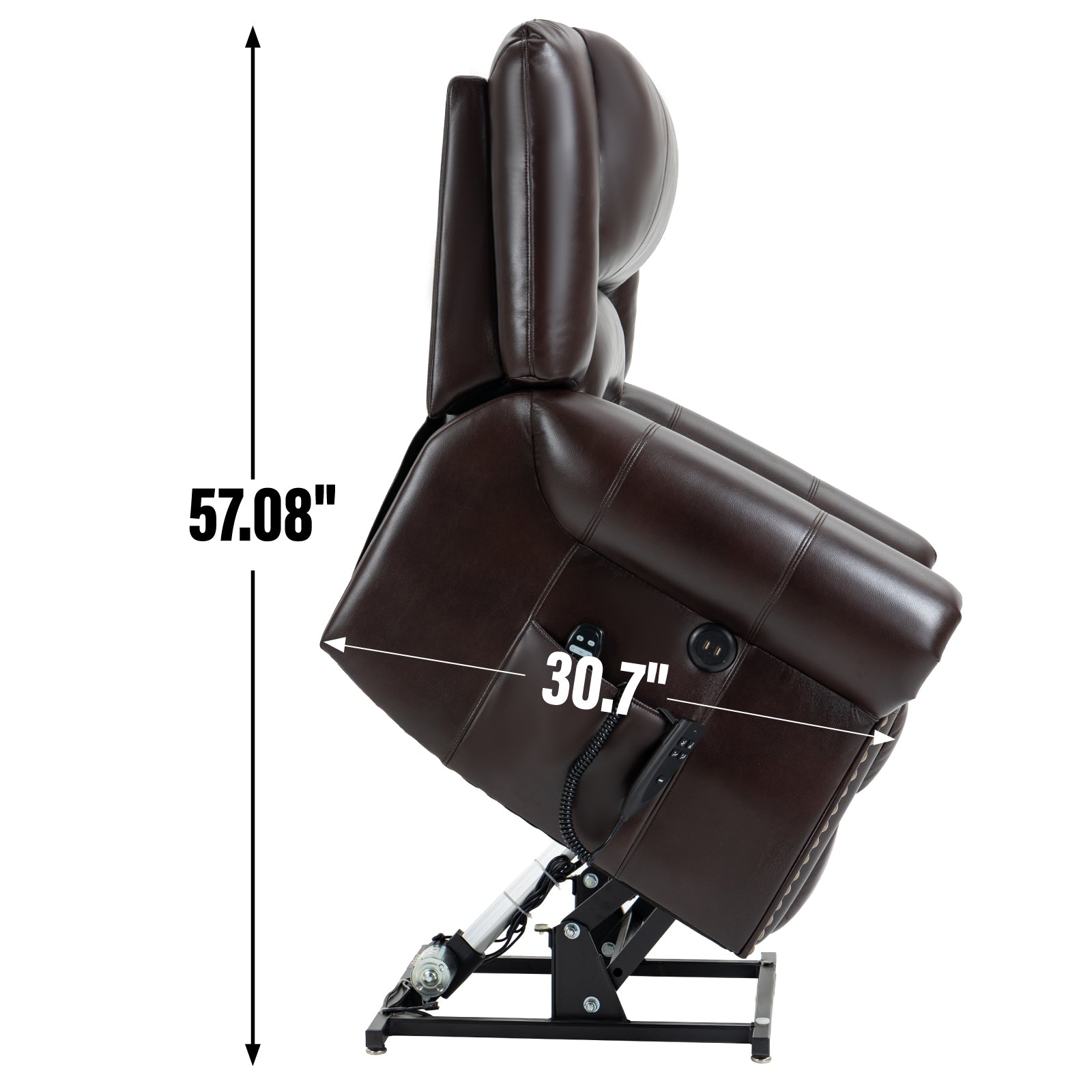 Power Lift Recliner Chair Heat Massage Dual Motor Infinite Position Up to 350 LBS, Faux Leather, Heavy Duty Motion Mechanism with USB Ports, Brown - Value Lift Chairs 