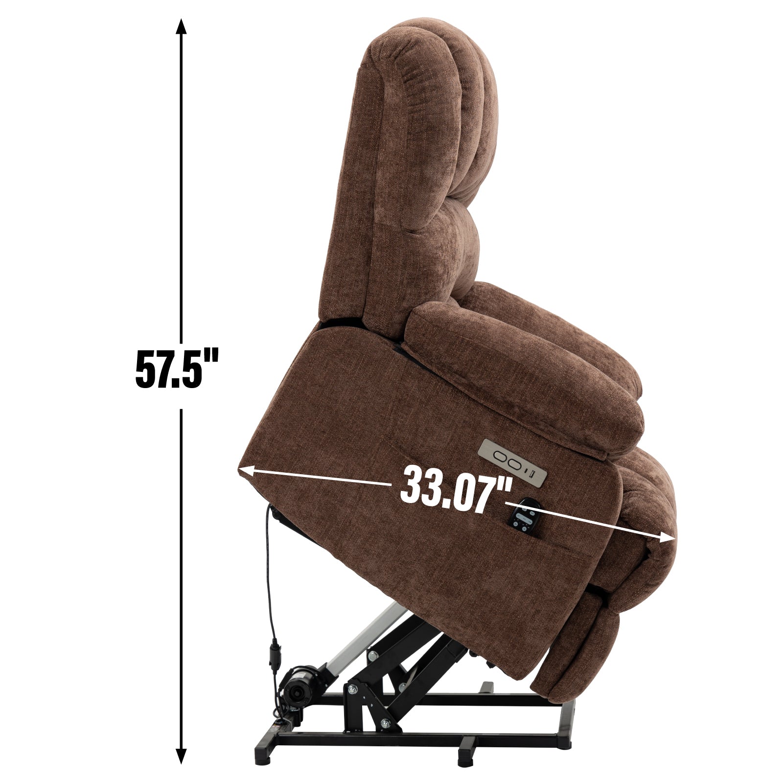 23" Brown  Chenille Power Lift  Chair with Massage and Lumbar Heating