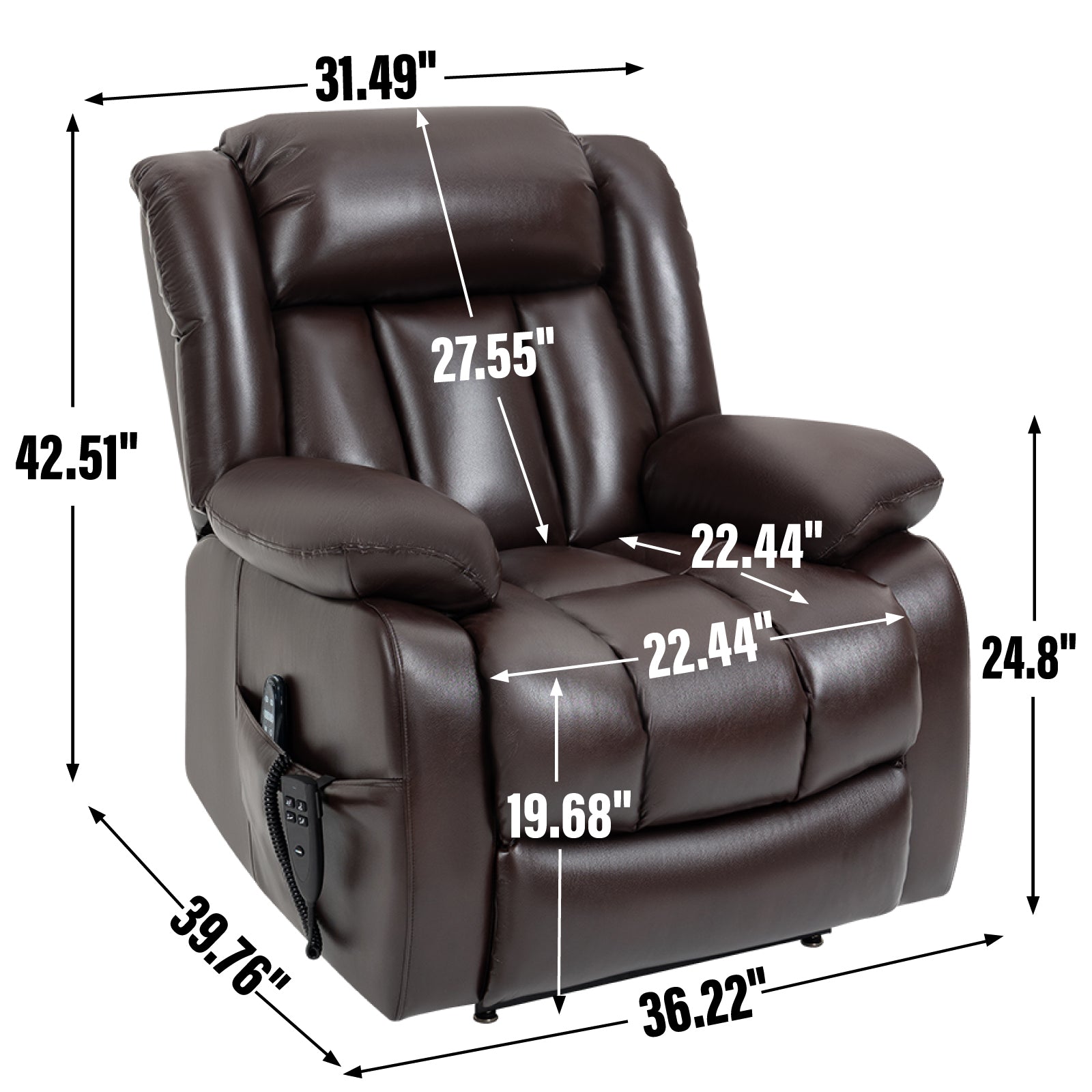 Dual Motor Infinite Position Up to 350 LBS Electric Medium size Brown Power Lift Recliner Chair with 8-Point Vibration Massage and Lumbar Heating - Value Lift Chairs 