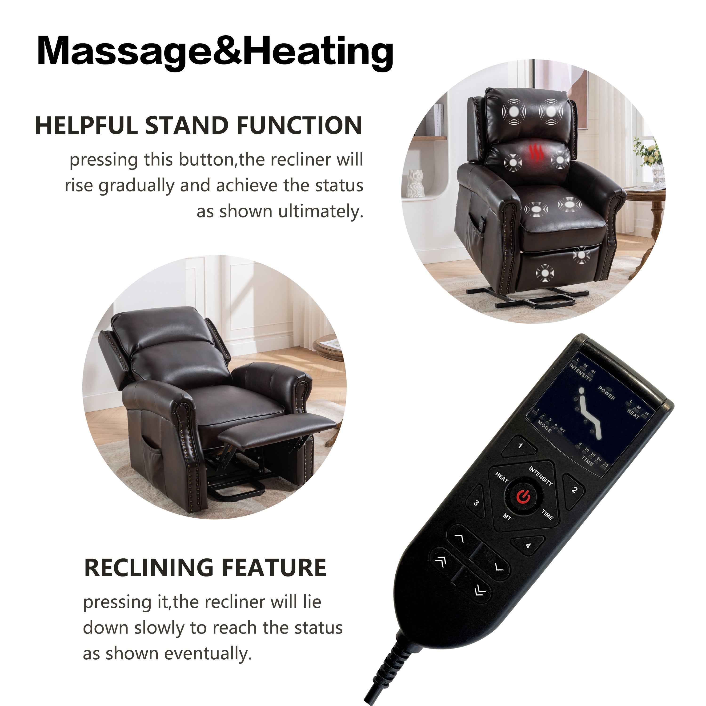 Lehboson Lift Recliner Chair, Electric Power Lift Recliner Chair for Elderly With Eight Points Massage And Heating(Brown)