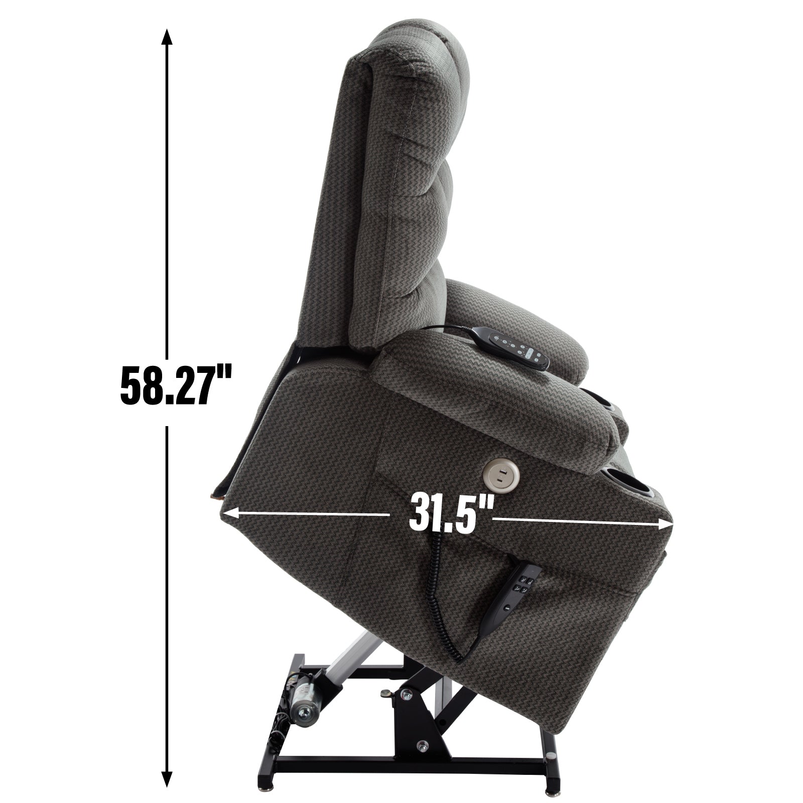 Grey Dual Motor Infinite Position Up to 350 LBS Chenille Power Lift Recliner Chair, Heavy Duty Motion Mechanism with 8-Point Vibration Massage and Lumbar Heating, Dual Cup Holders