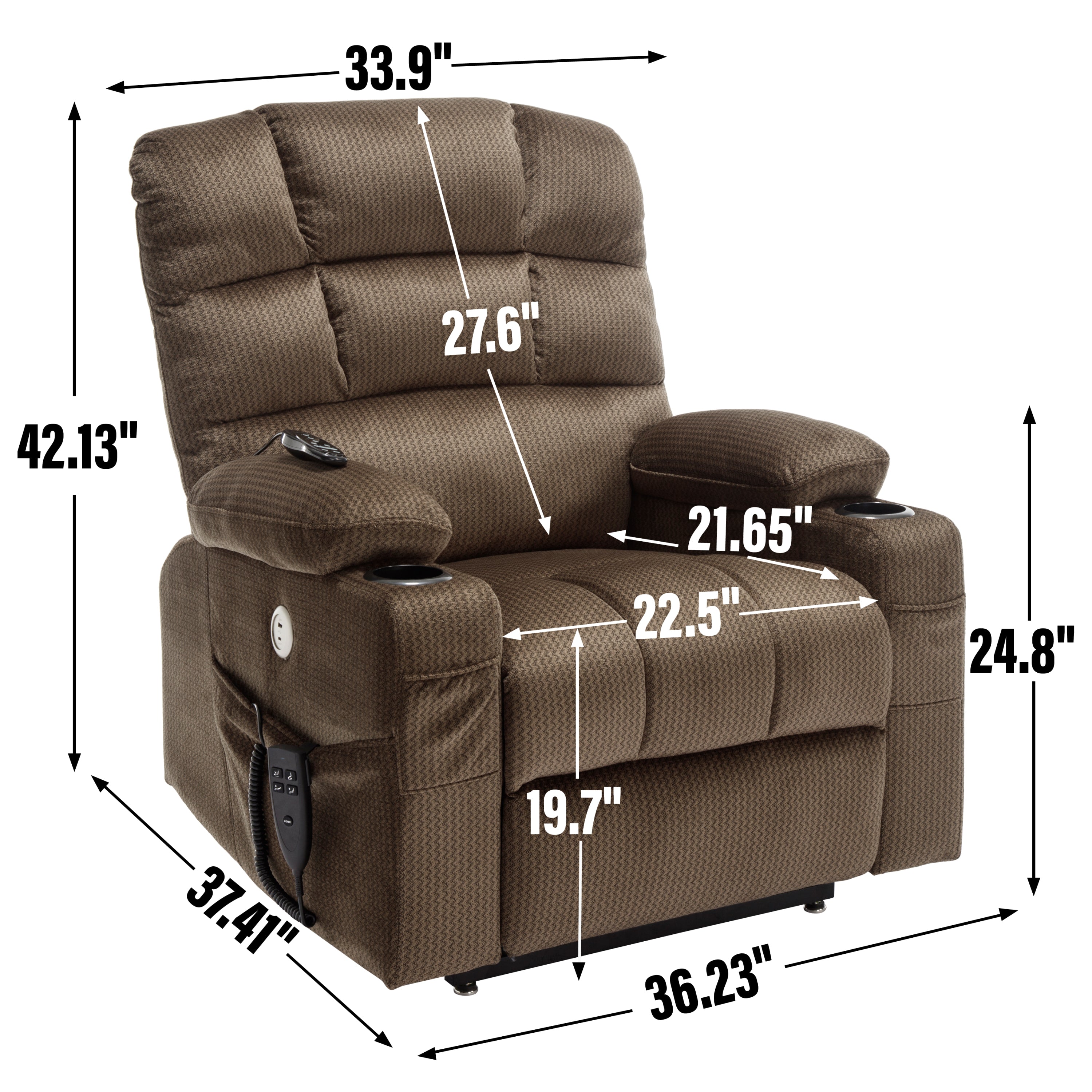 Brown Dual Motor Infinite Position Up to 350 LBS Chenille Power Lift Recliner Chair, Heavy Duty Motion Mechanism with 8-Point Vibration Massage and Lumbar Heating, Dual Cup Holders