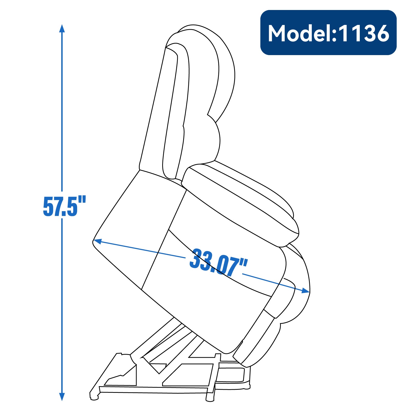 23" Seat Width and High Back Large Size Blue Chenille Power Lift Recliner Chair with 8-Point Vibration Massage and Lumbar Heating - Value Lift Chairs 