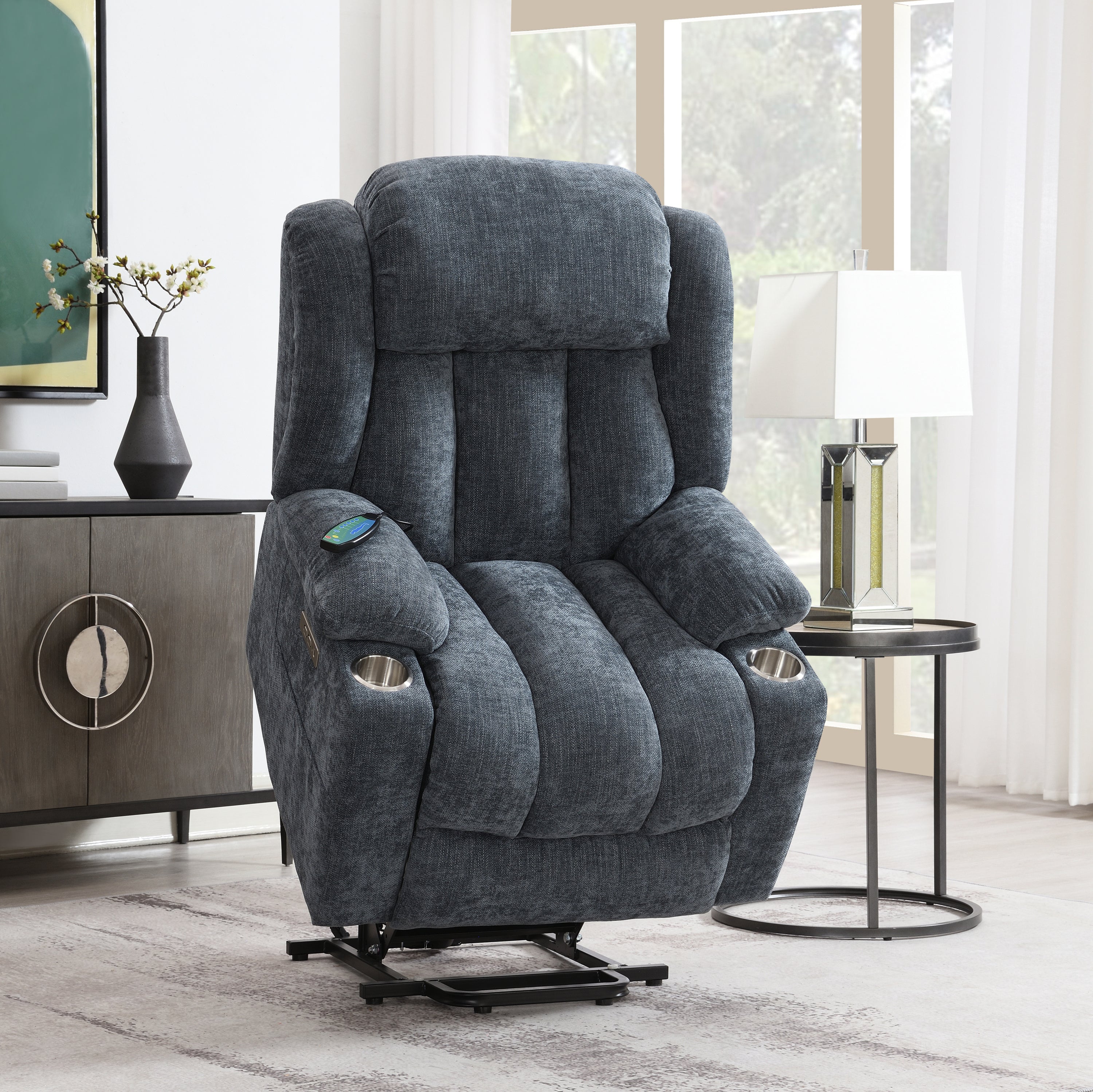 ACME Omarion Power Recliner w/Lift, Heating & Massage, Blue Velvet LV02996 - Value Lift Chairs 