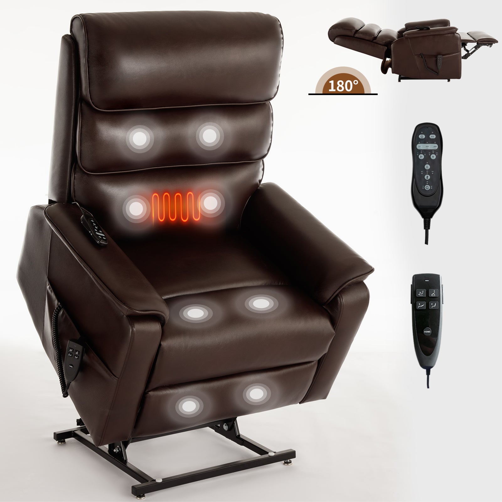 Brown Faux Leather Infinite Position Up to 350 LBS Power Lift  Chair with Heat + Massage