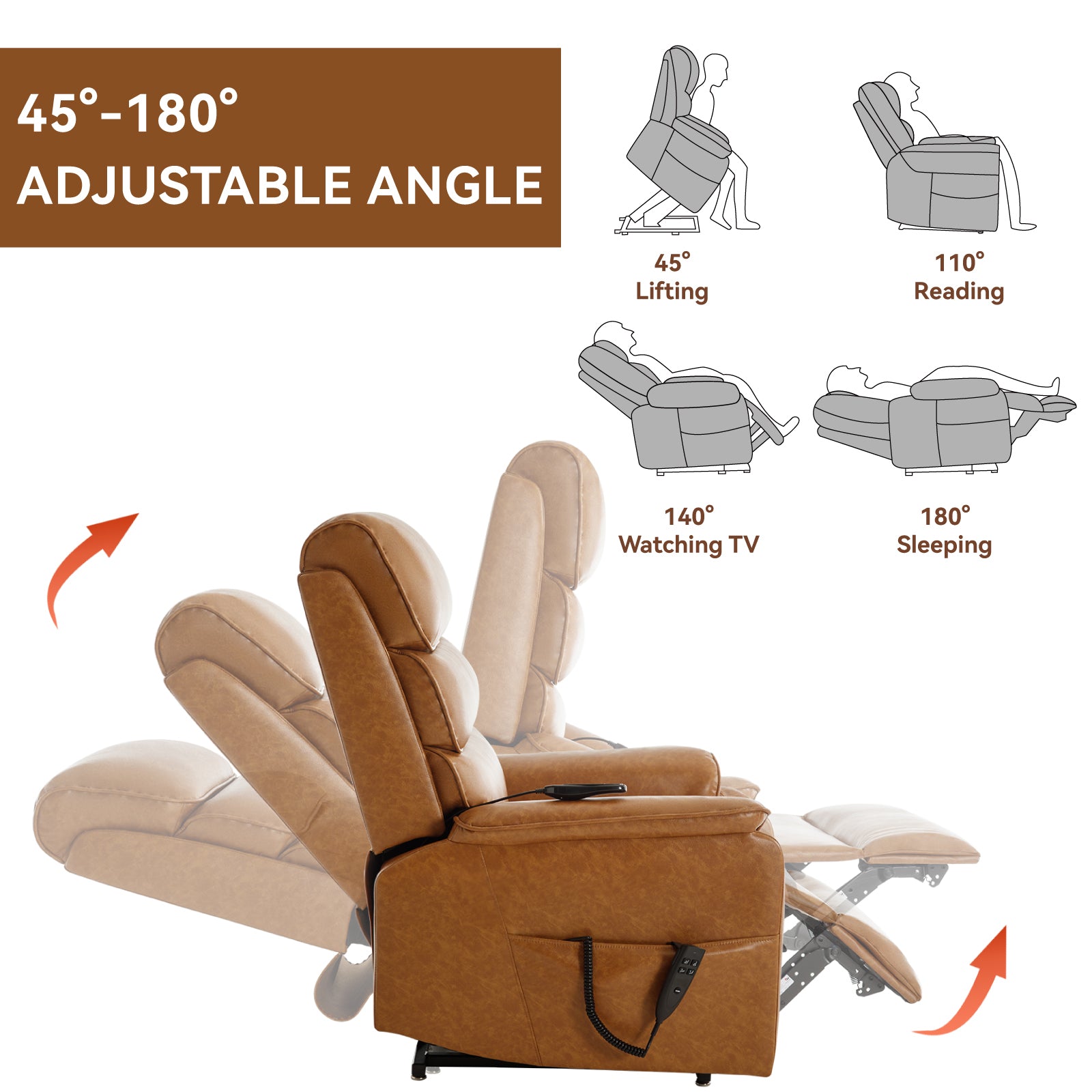 Brown Infinite Position Layflat Power Lift Chair.