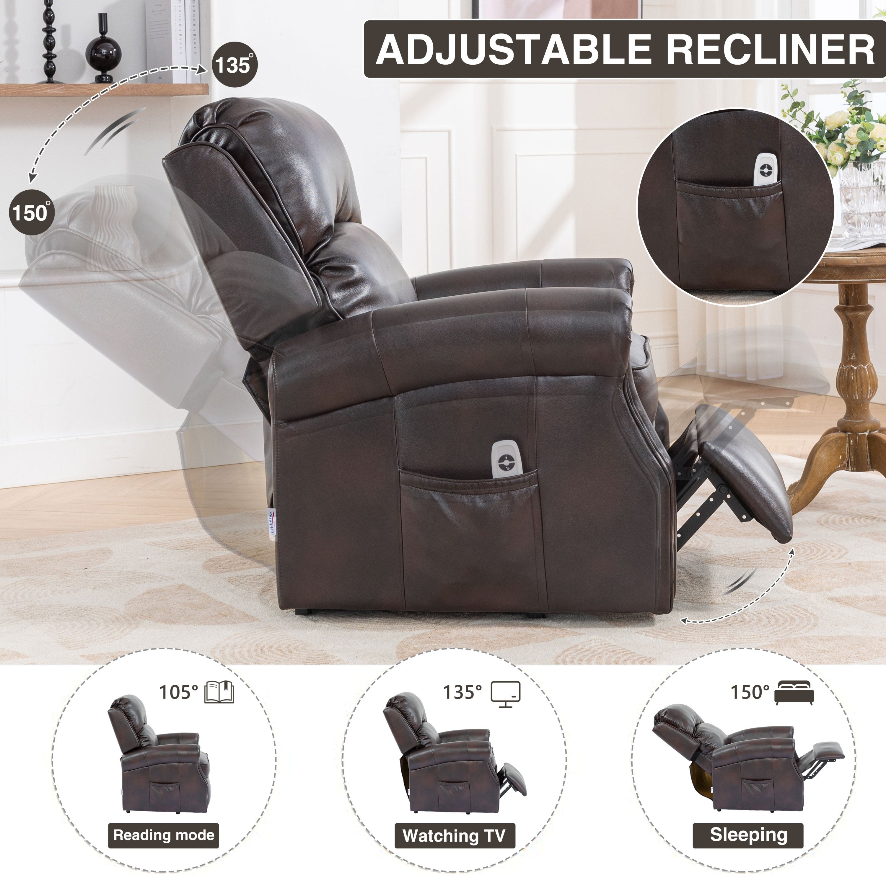 Lehboson Lift Recliner Chair, Electric Power Lift Recliner Chair for Elderly, (Brown)