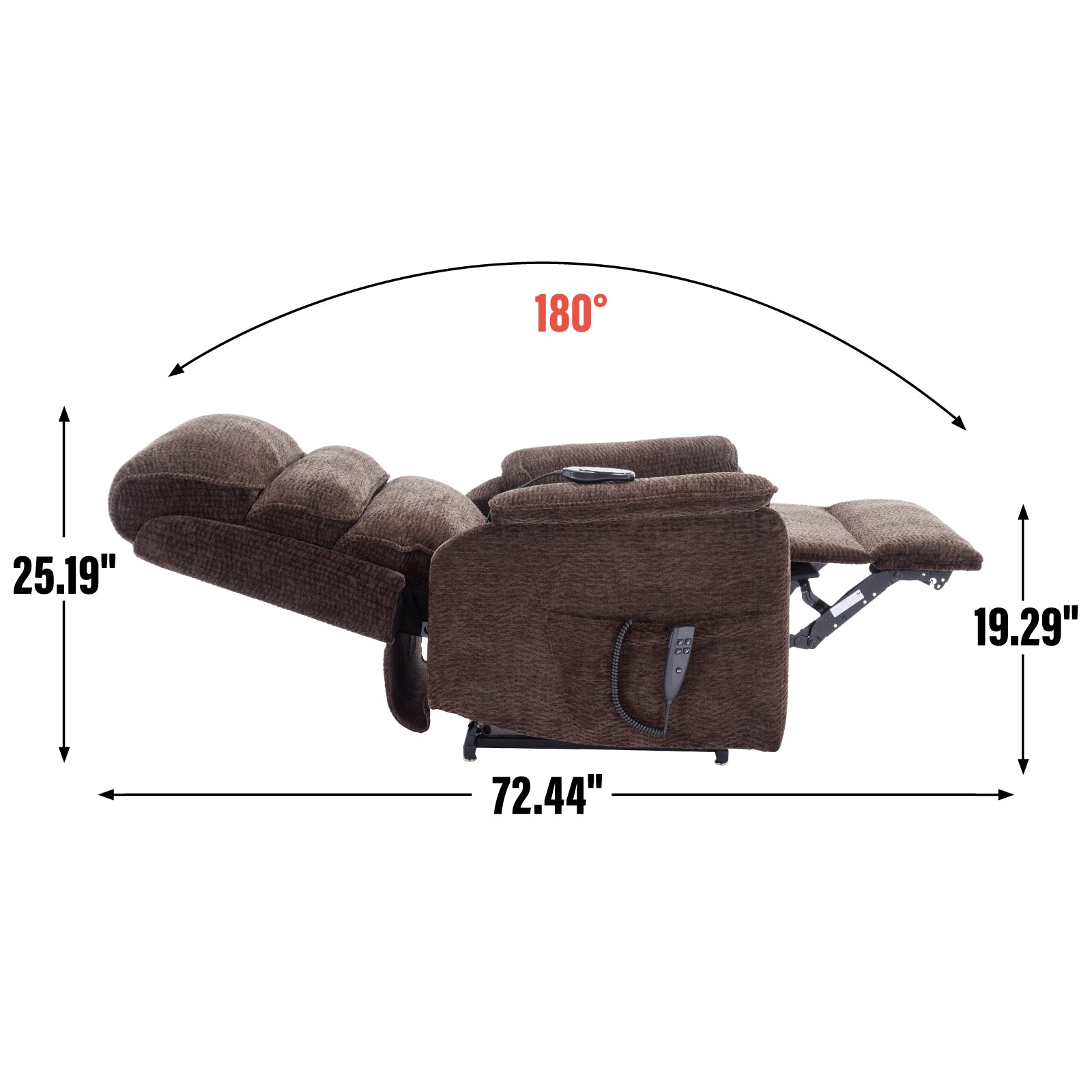 Brown Chenille Infinite Position Lift  Chair with Heat + Massage