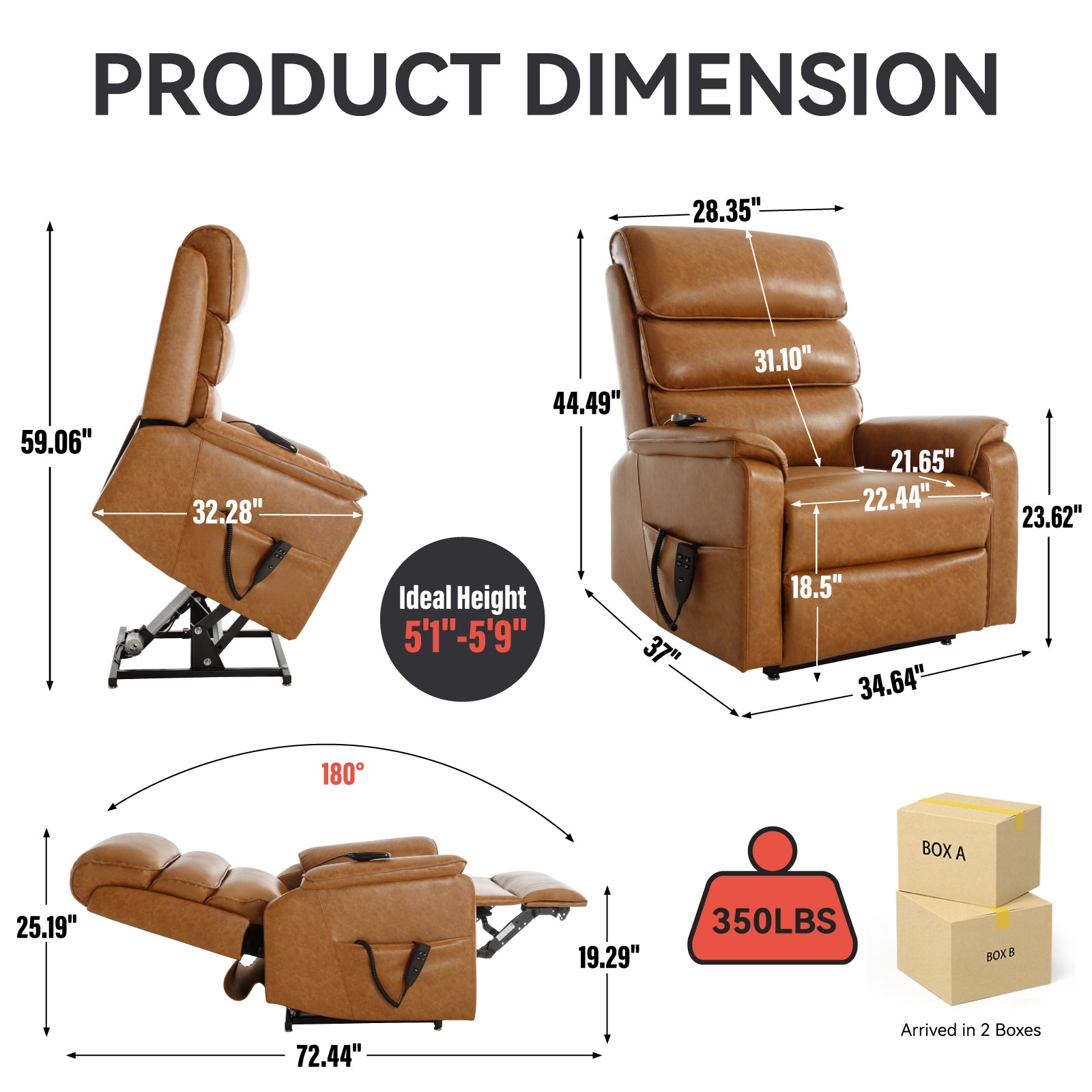 Brown Infinite Position Layflat Power Lift Chair.