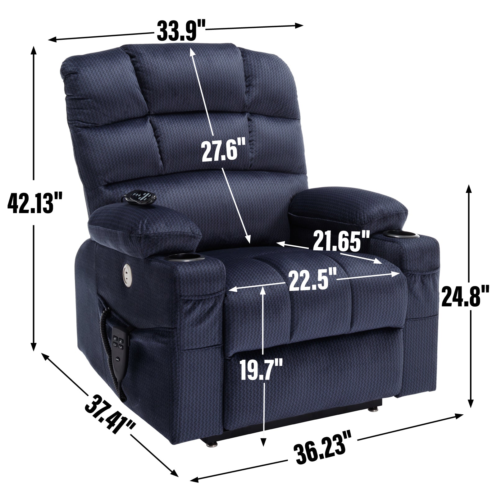 Blue Dual Motor Infinite Position Up to 350 LBS Chenille Power Lift Recliner Chair, Heavy Duty Motion Mechanism with 8-Point Vibration Massage and Lumbar Heating, Dual Cup Holders