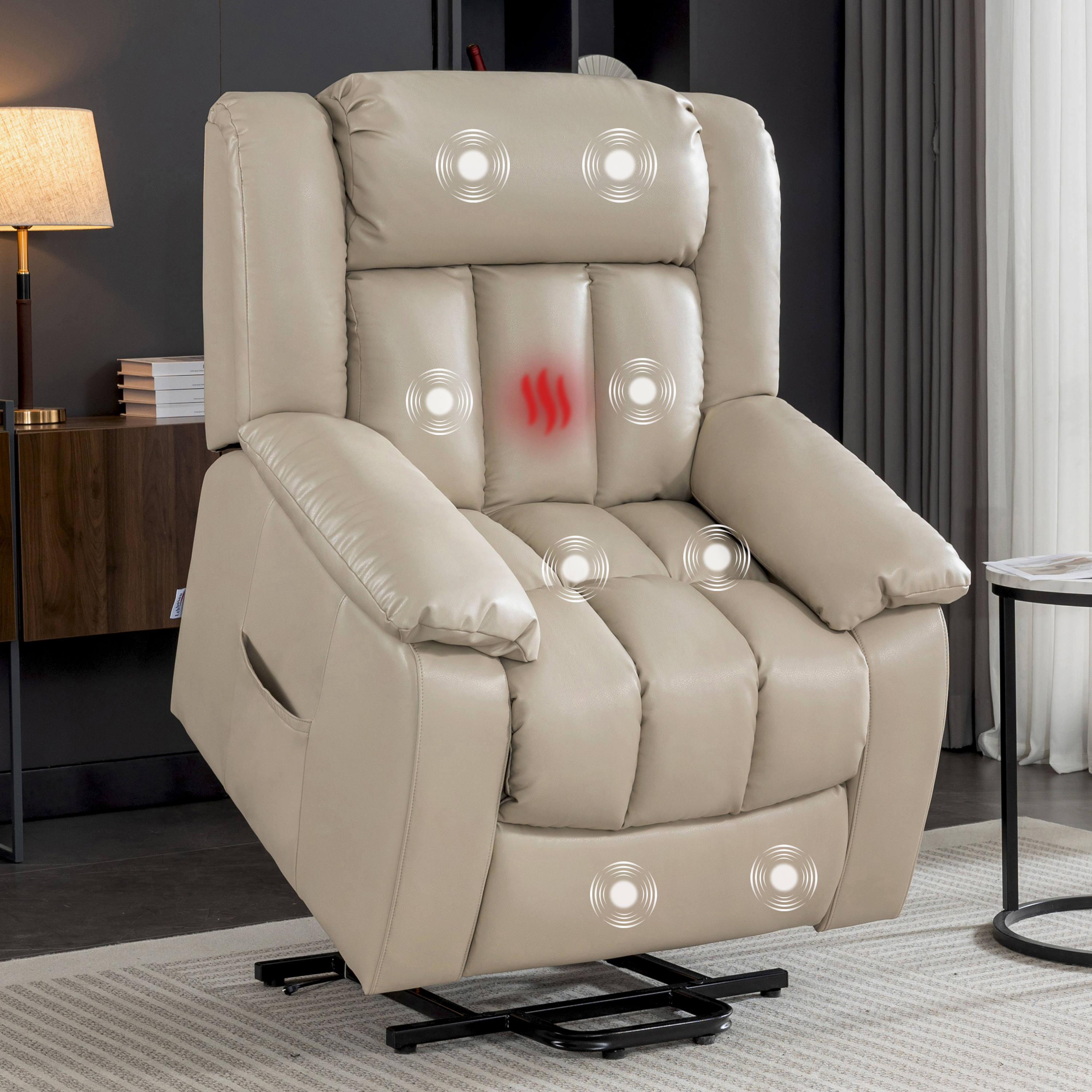 Lehboson Lift Recliner Chair, Electric Power Recliner Chair for Elderly With Eight Points Massage And Heating,(Beige)