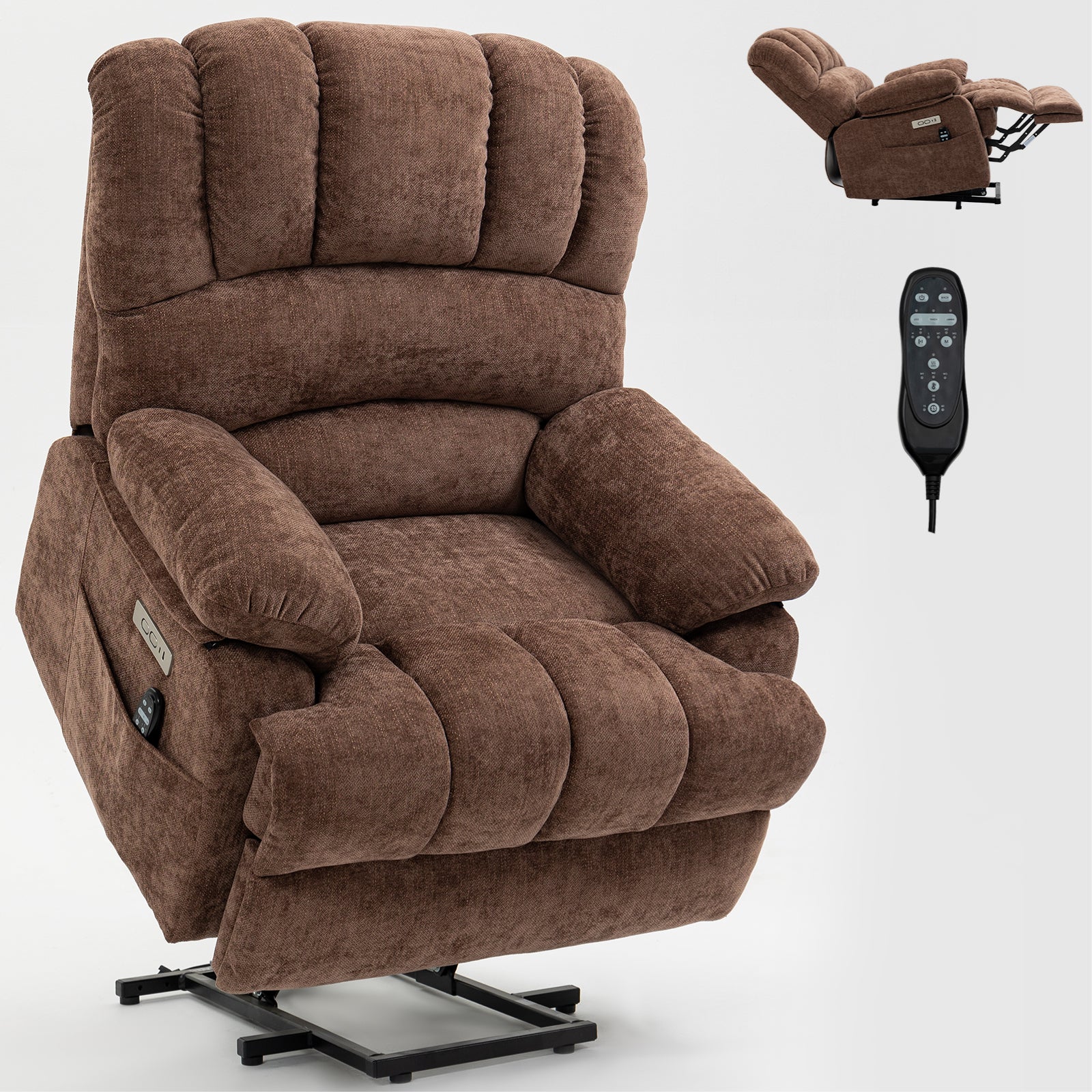 23" Brown  Chenille Power Lift  Chair with Massage and Lumbar Heating