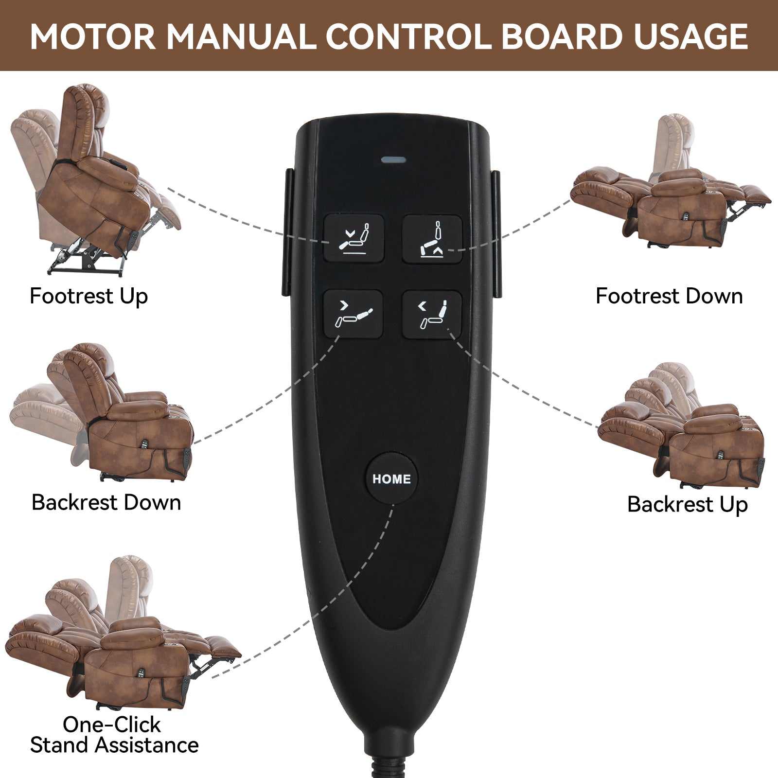 Dual Motor Infinite Position Up to 350 LBS Leatheraire Power Lift Recliner Chair, Heavy Duty Motion Mechanism with 8-Point Vibration Massage and Lumbar Heating, Stainless steel Cup Holders, Brown