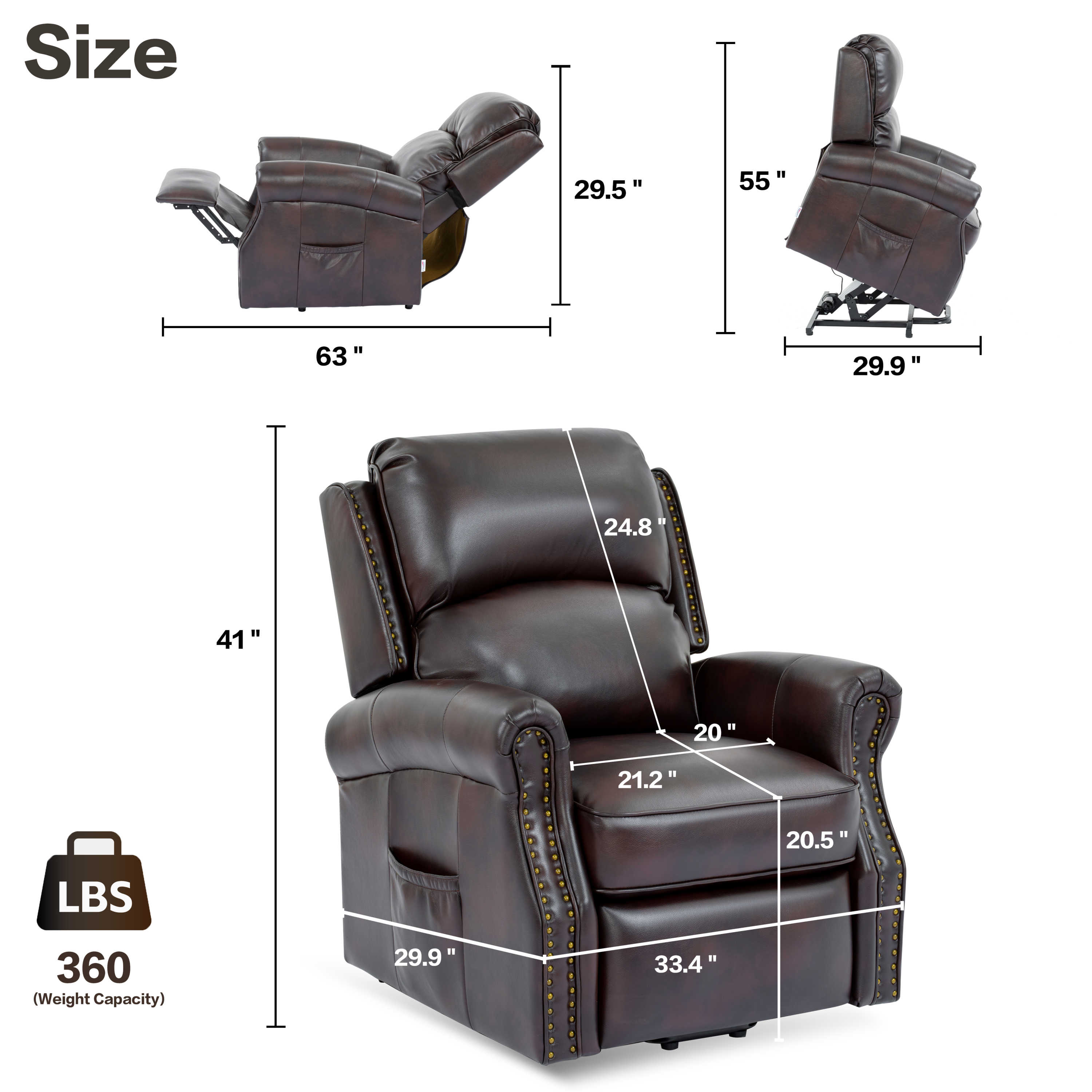 Lehboson Lift Recliner Chair, Electric Power Lift Recliner Chair for Elderly With Eight Points Massage And Heating(Brown)