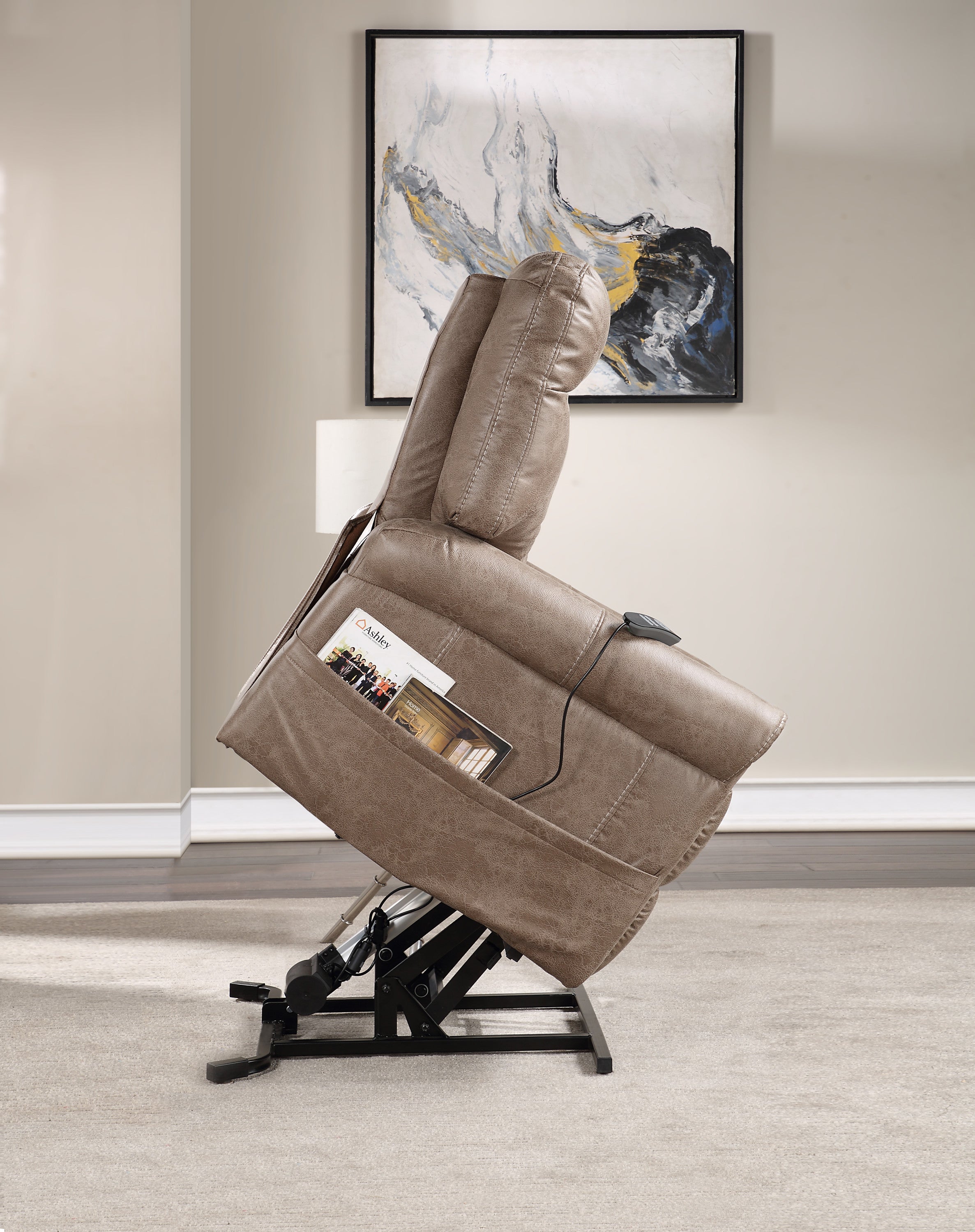 Classic Rolled Arm Power Lift-Chair Recliner - Heat, Adjustable Massage - Plush Seating, High-Grade Polyester Fabric