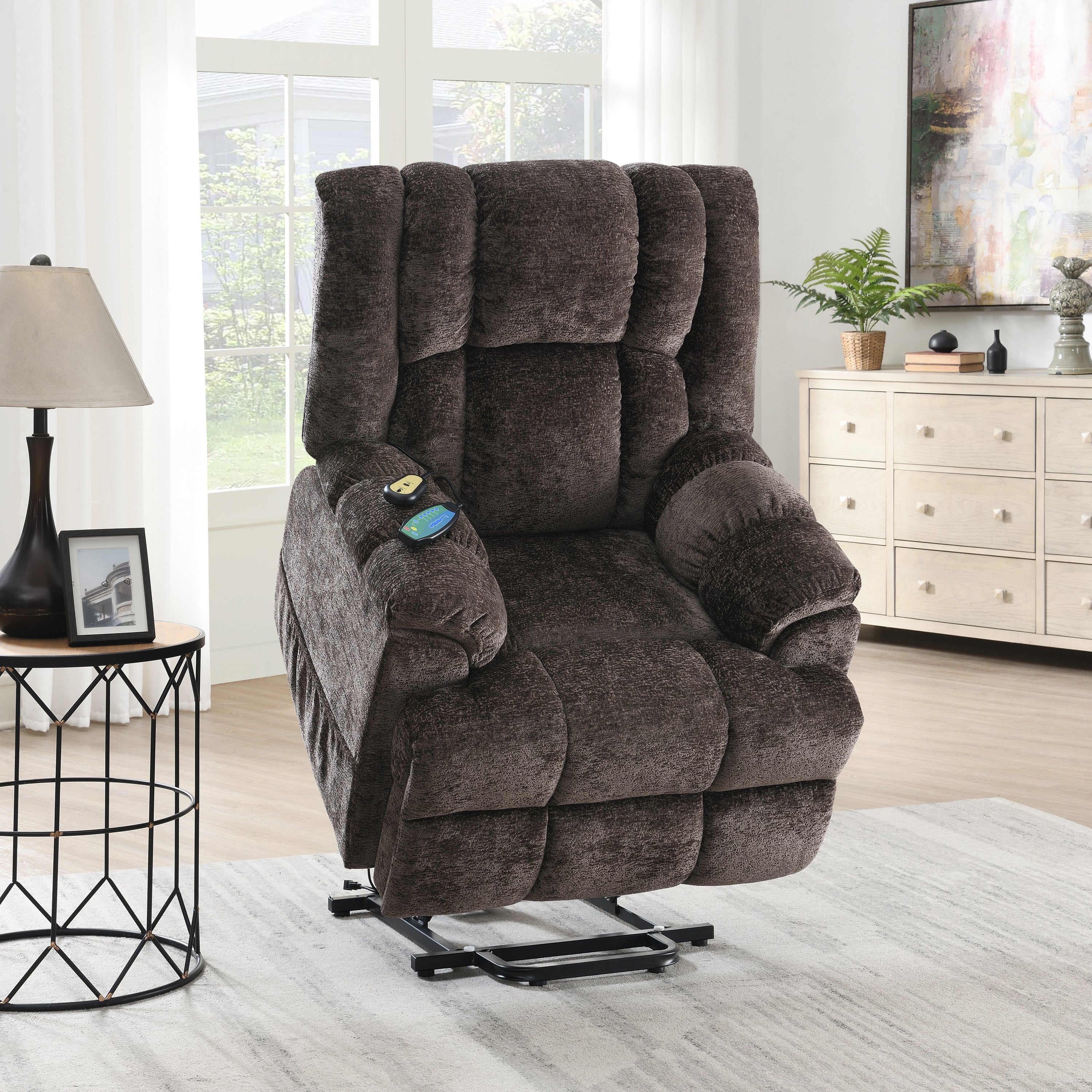 ACME Pacay Power Recliner w/Lift, Heating & Massage, Brown Velvet LV02998 - Value Lift Chairs 