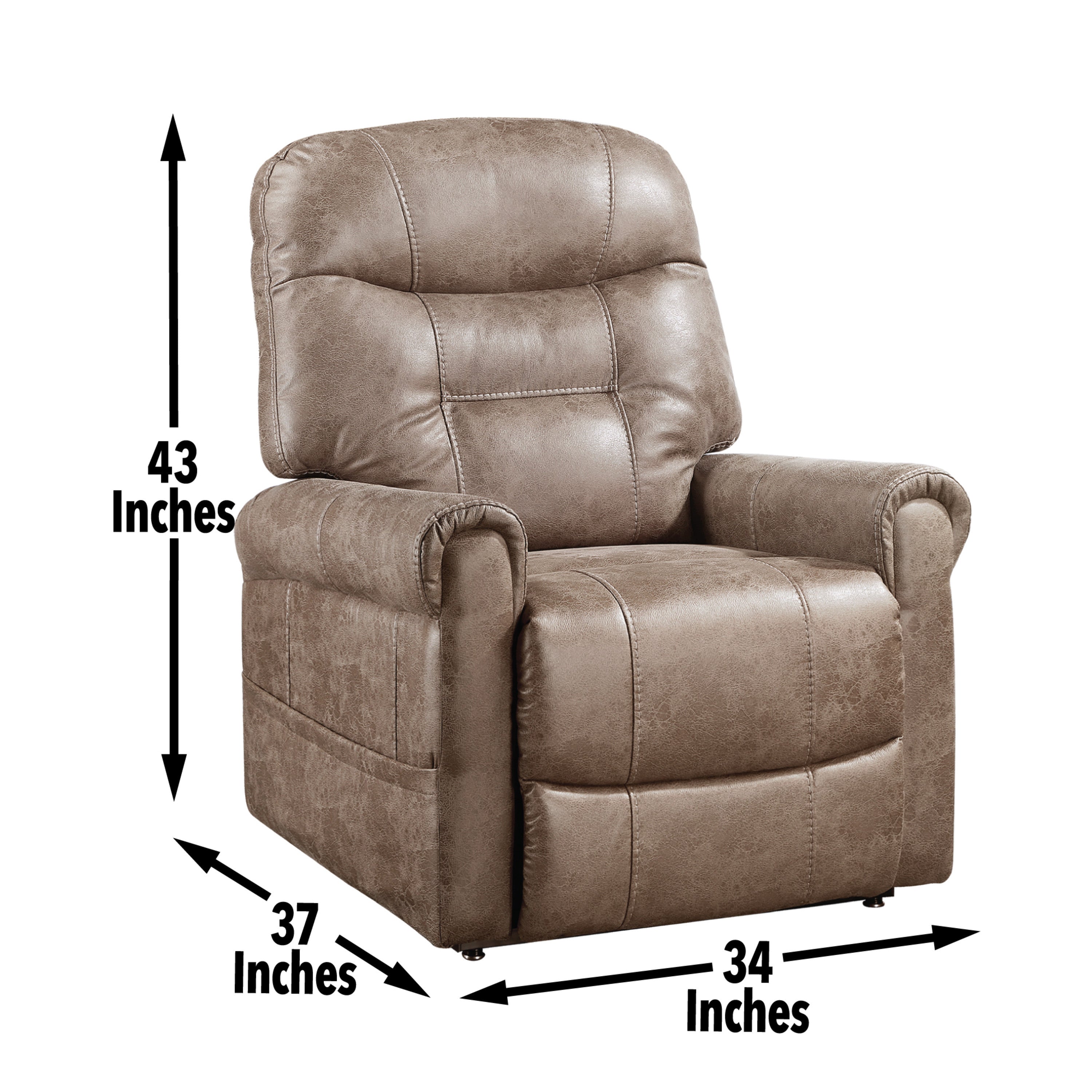 Classic Rolled Arm Power Lift-Chair Recliner - Heat, Adjustable Massage - Plush Seating, High-Grade Polyester Fabric