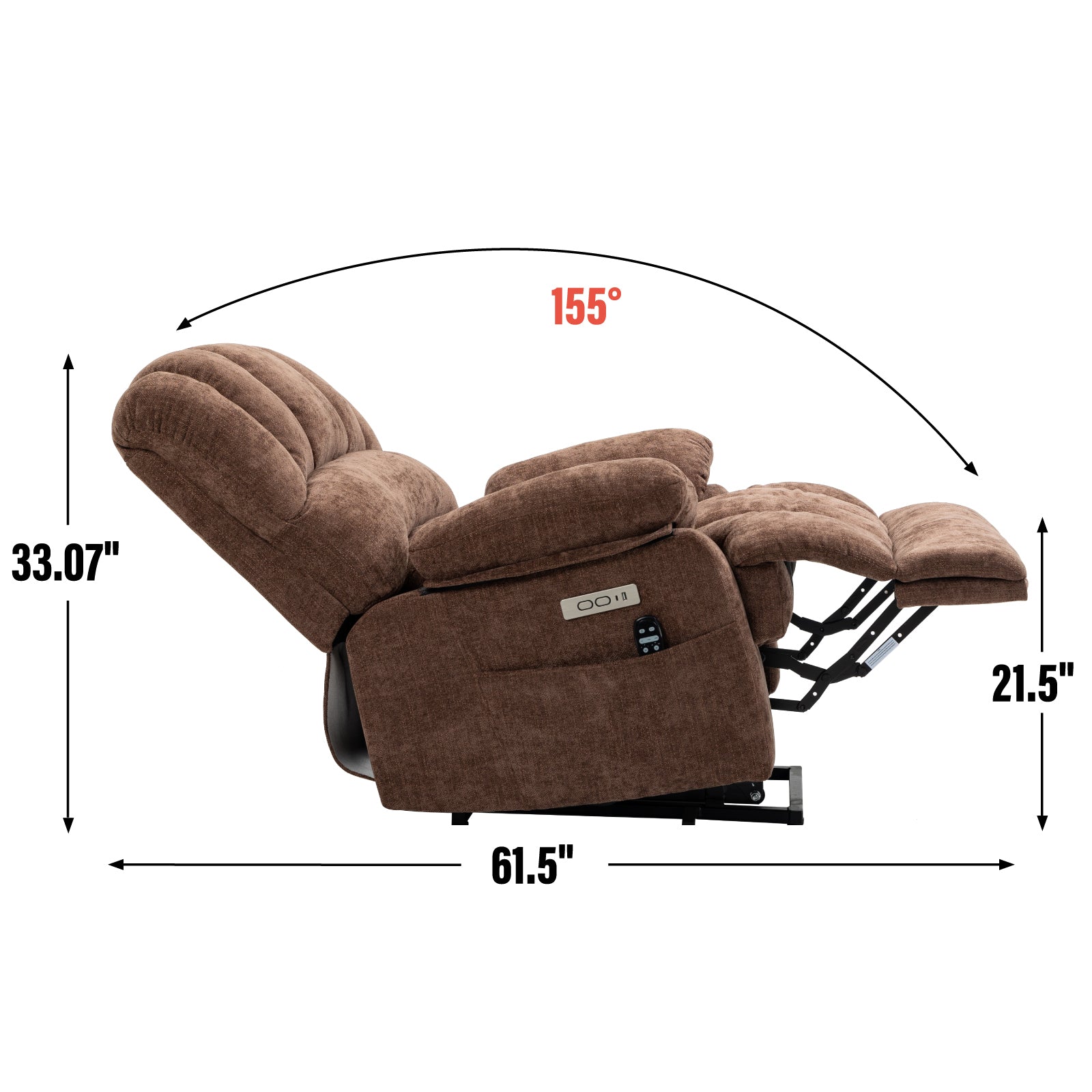 23" Seat Width and High Back Large Size Chenille Power Lift Recliner Chair with 8-Point Vibration Massage and Lumbar Heating, Brown - Value Lift Chairs 