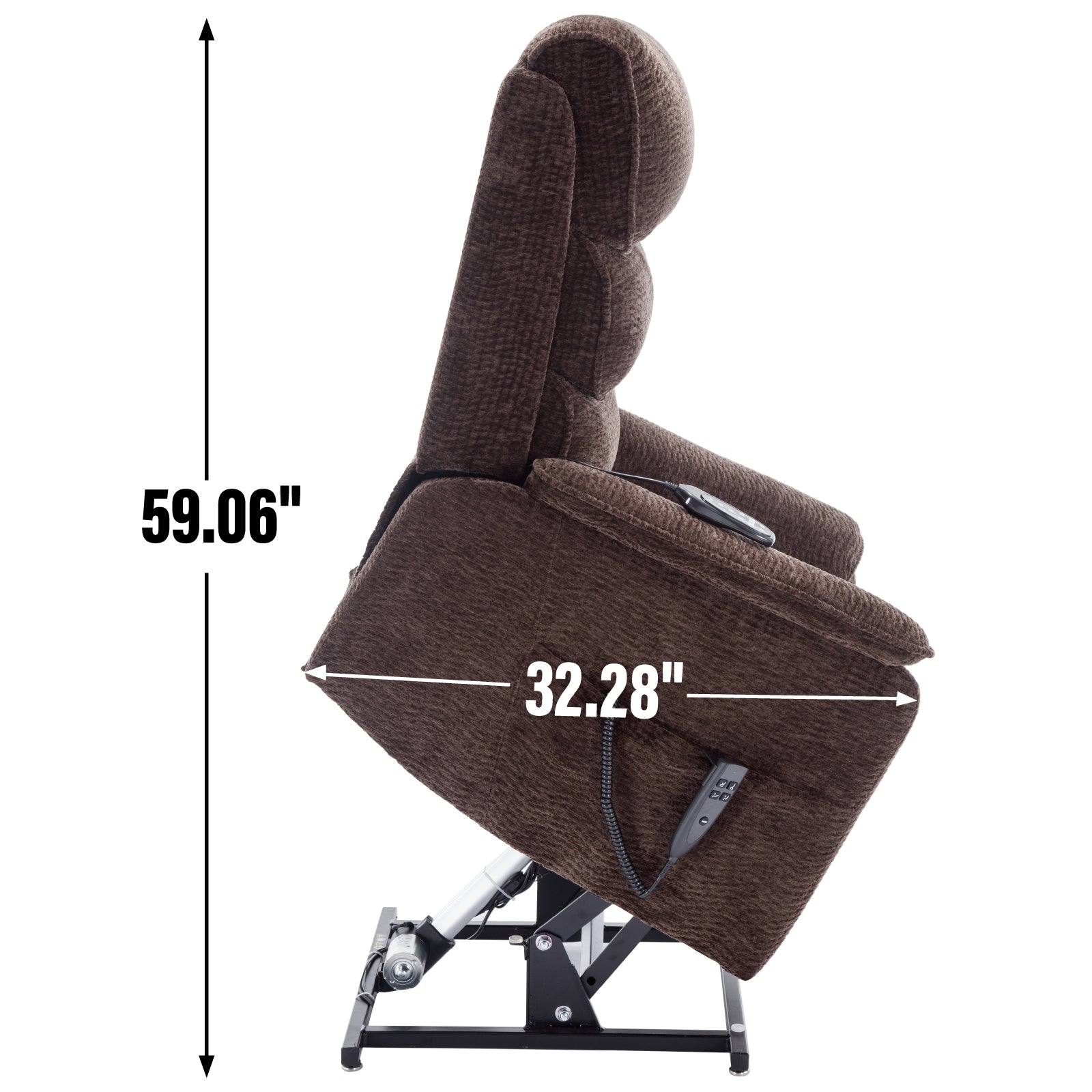 Brown Chenille Infinite Position Lift  Chair with Heat + Massage