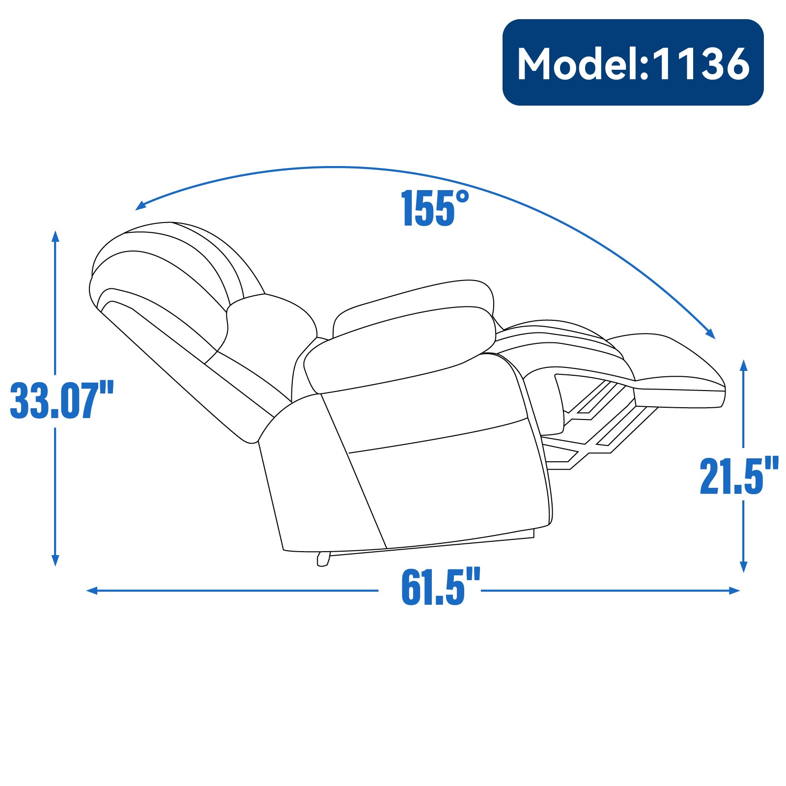 23" Seat Width and High Back Large Size Blue Chenille Power Lift Recliner Chair with 8-Point Vibration Massage and Lumbar Heating - Value Lift Chairs 