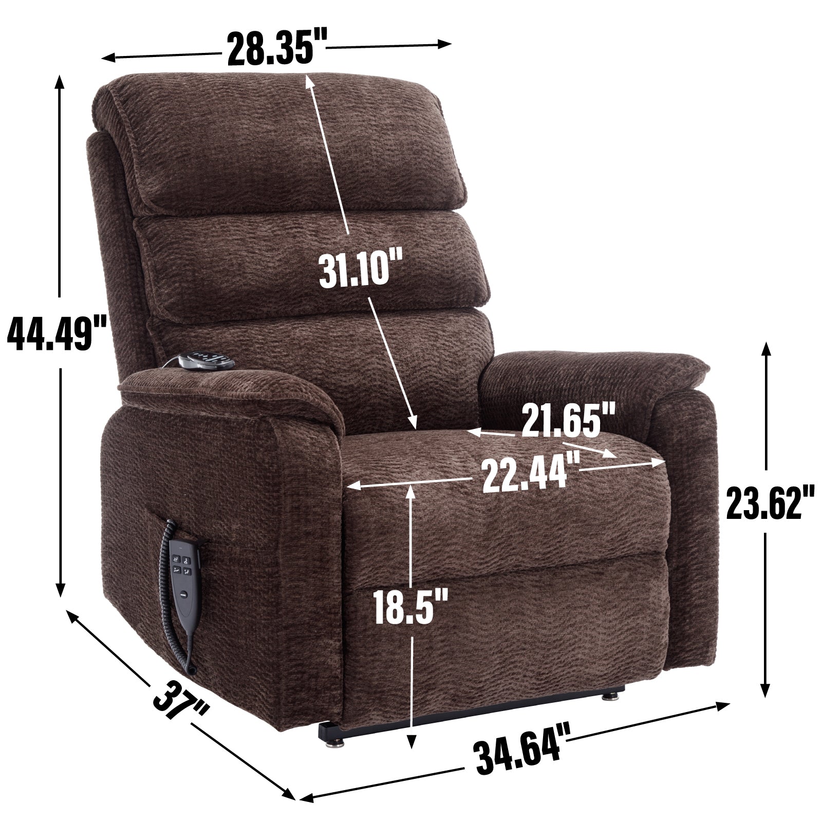 Brown Chenille Infinite Position Lift  Chair with Heat + Massage