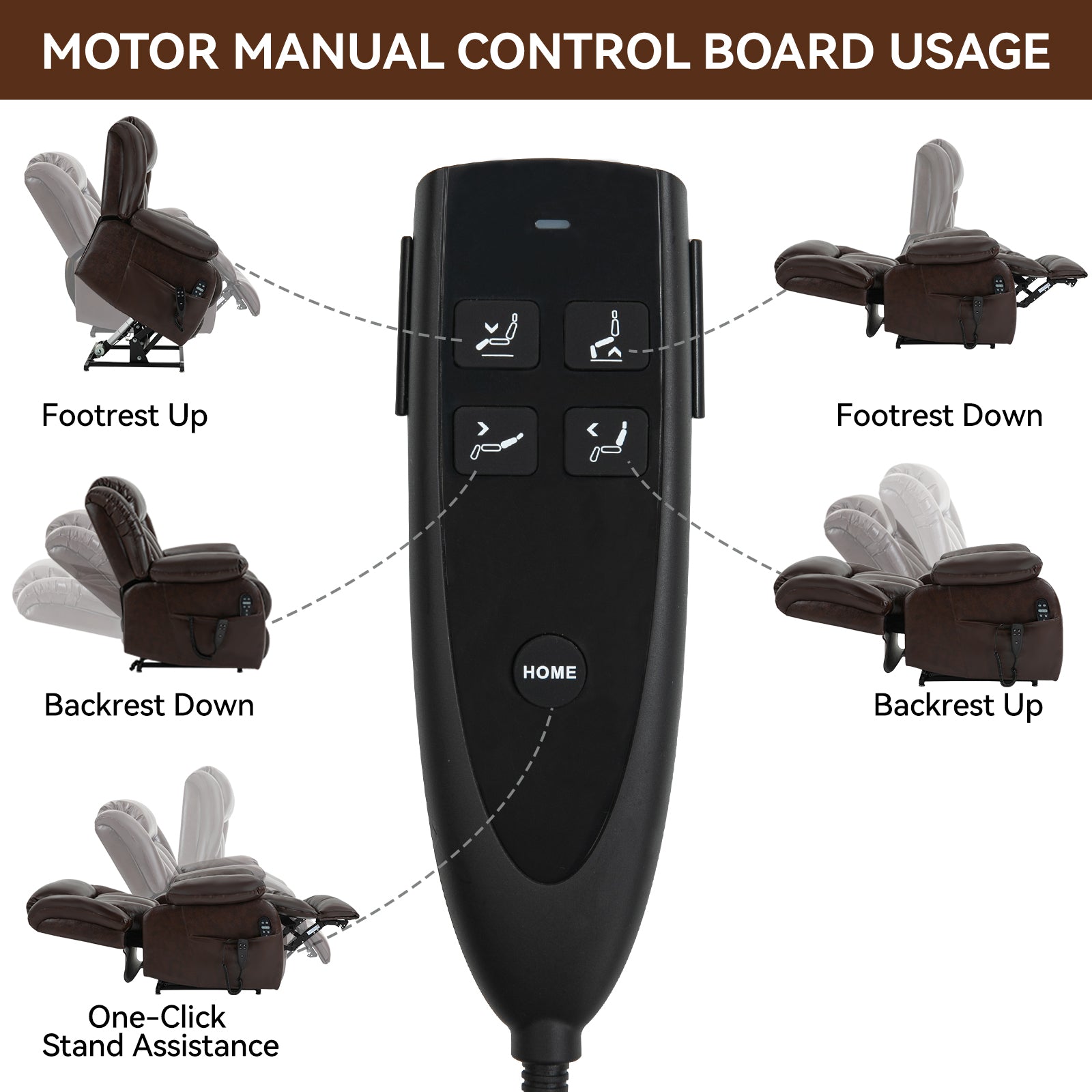 Dual Motor Infinite Position Up to 350 LBS Electric Medium size Genuine Leather Brown Power Lift Recliner Chair with 8-Point Vibration Massage and Lumbar Heating