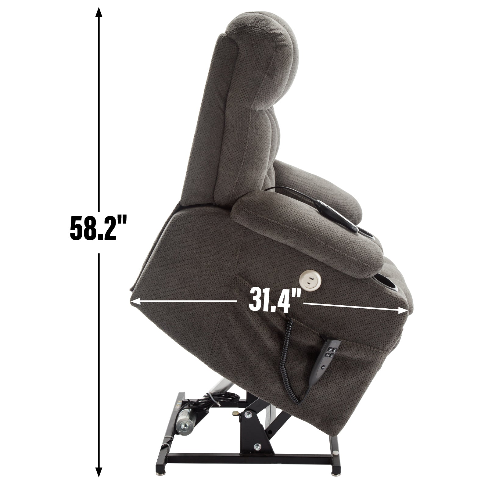 Brown Infinite Position Layflat Power Lift Chair. Chenille Fabric