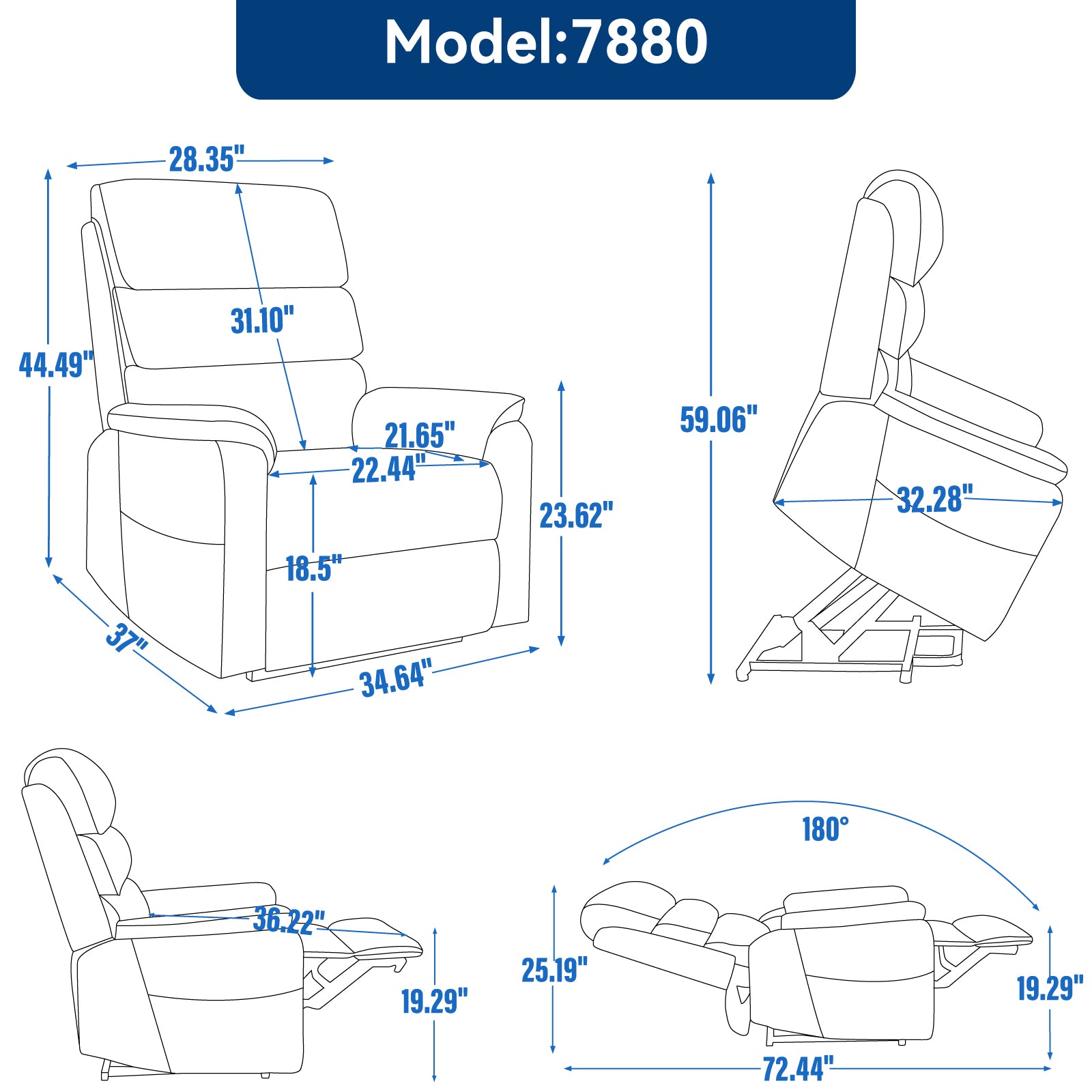 Blue Chenille Dual Motor Infinite Position Up to 350 LBS Power Lift Recliner Chair with Power-Remote, Heat Massage and Heavy Duty Motion Mechanism