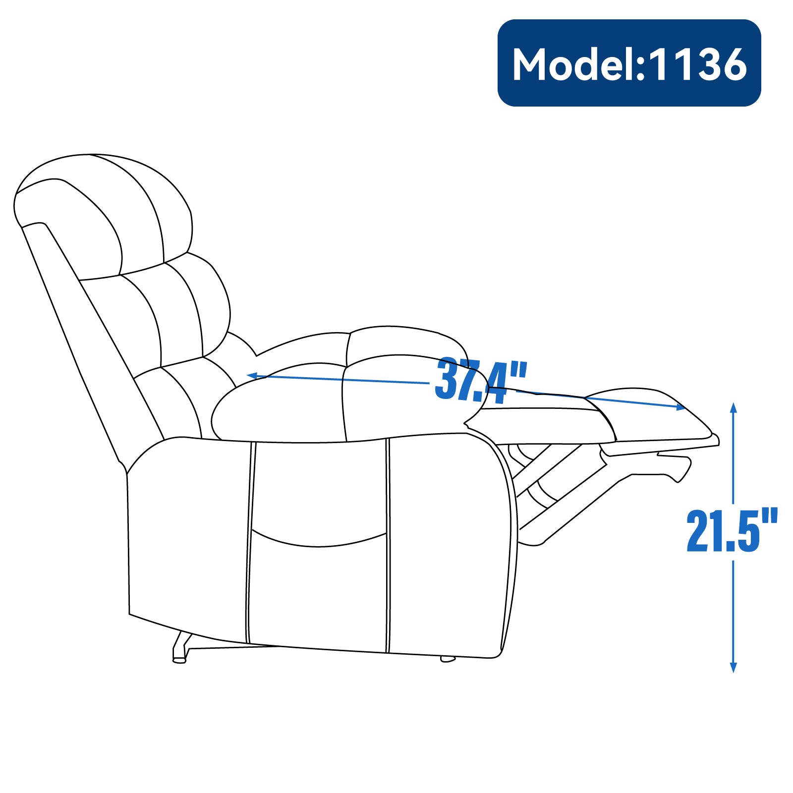 23" Seat Width and High Back Large Size Blue Chenille Power Lift Recliner Chair with 8-Point Vibration Massage and Lumbar Heating - Value Lift Chairs 