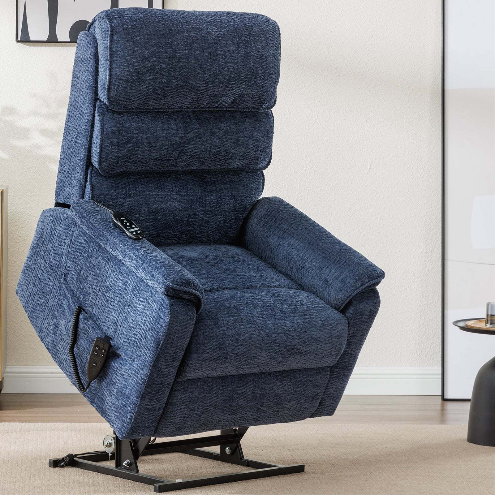 Blue Chenille Dual Motor Infinite Position Up to 350 LBS Power Lift Recliner Chair with Power-Remote, Heat Massage and Heavy Duty Motion Mechanism