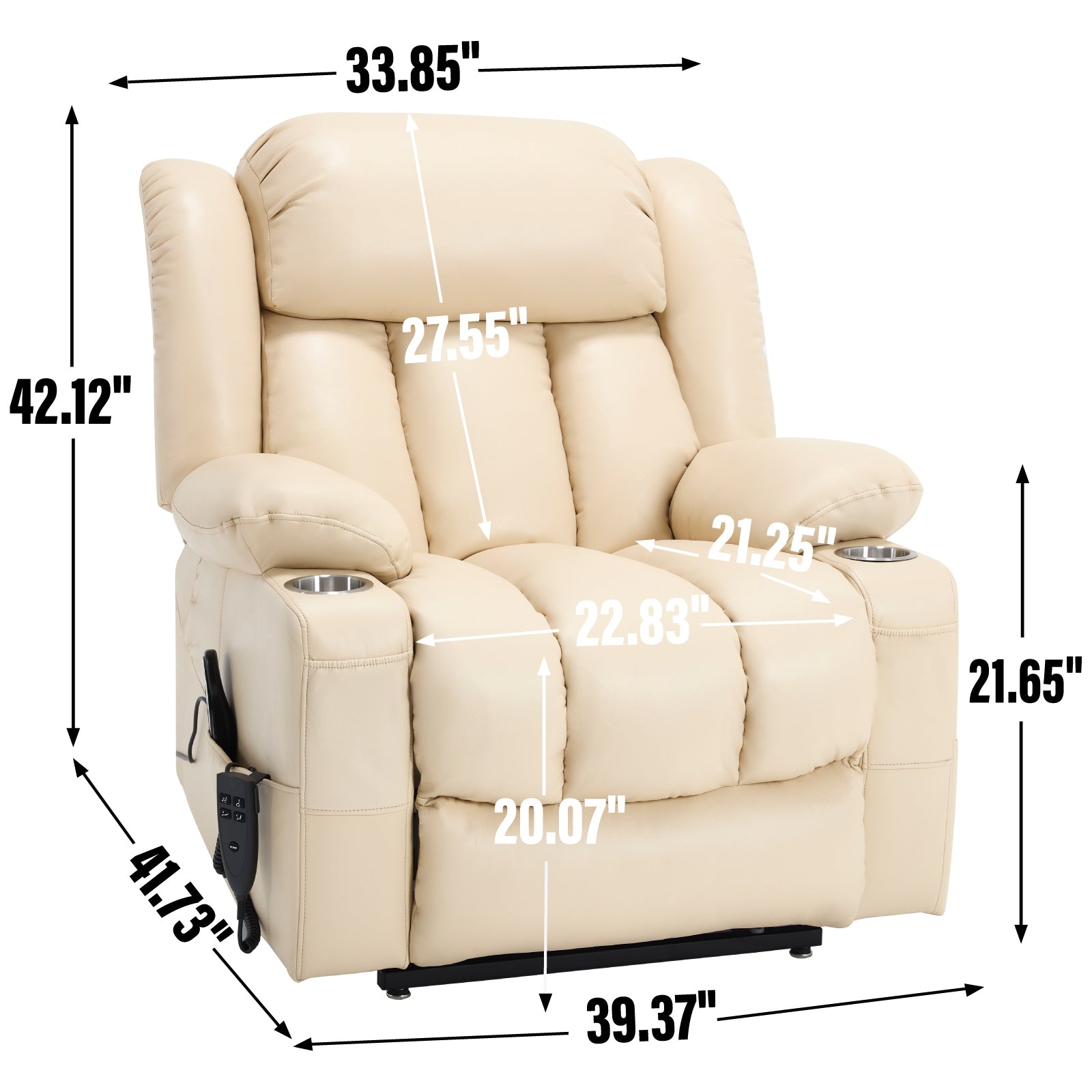 Dual Motor Infinite Position Up to 350 LBS Leatheraire Power Lift Recliner Chair, Heavy Duty Motion Mechanism with 8-Point Vibration Massage and Lumbar Heating, Stainless steel Cup Holders, Beige