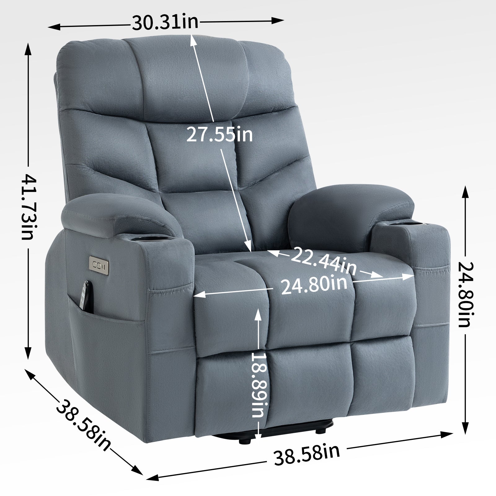 Up to 350 LBS Power Lift Recliner Chair, Heavy Duty Motion Mechanism with 8-Point Vibration Massage and Lumbar Heating, Cup Holders, USB and Type-C Ports, Removable Cushions, Blue - Value Lift Chairs 