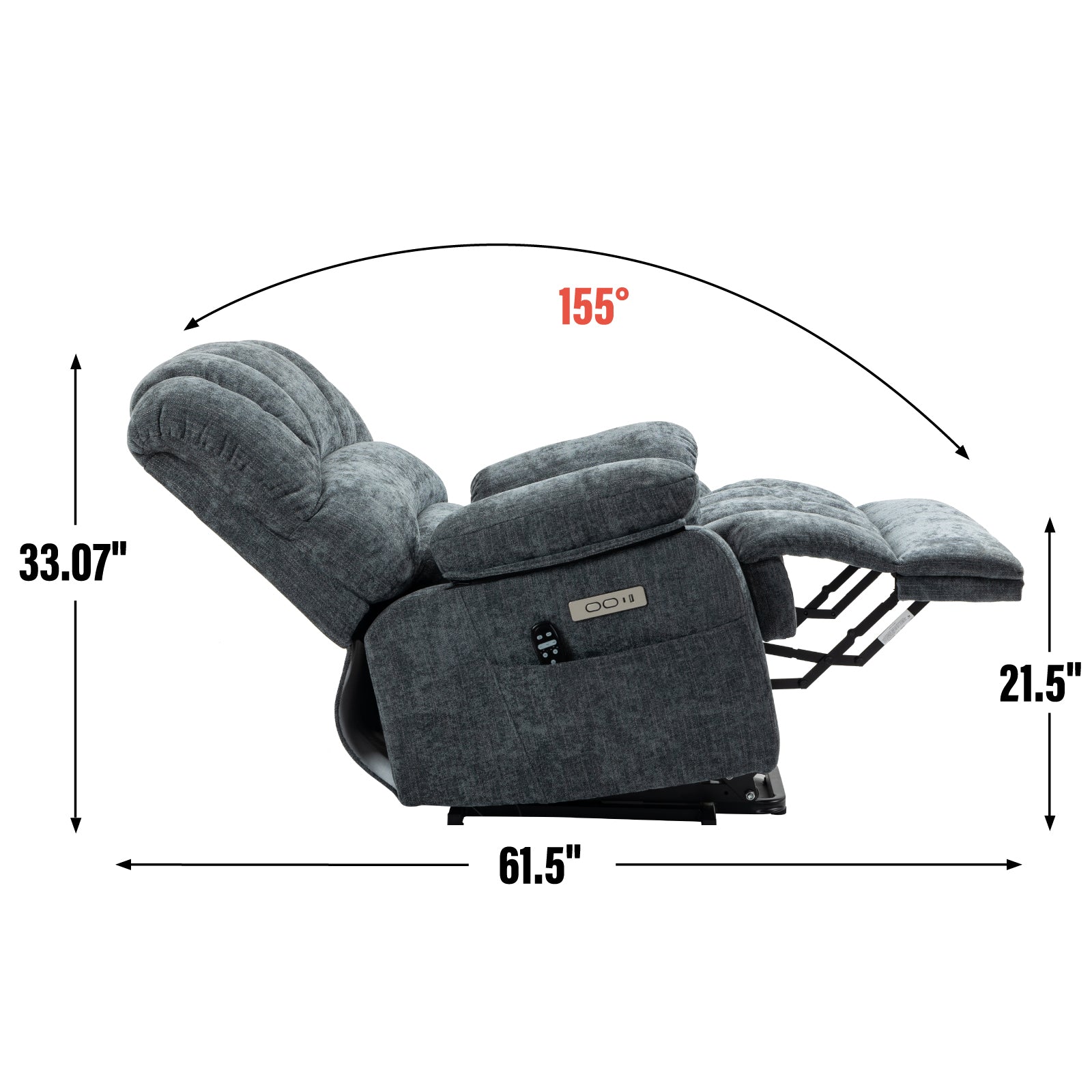 23" Seat Width and High Back Large Size Blue Chenille Power Lift Recliner Chair with 8-Point Vibration Massage and Lumbar Heating - Value Lift Chairs 