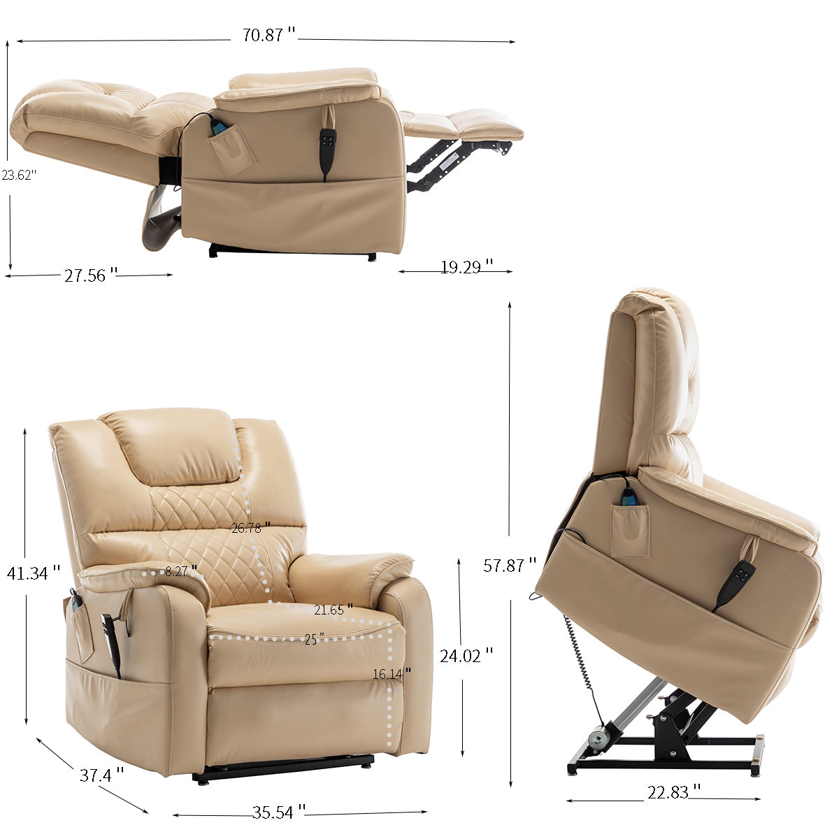 Lay Flat Recliner Lift Chair Tan