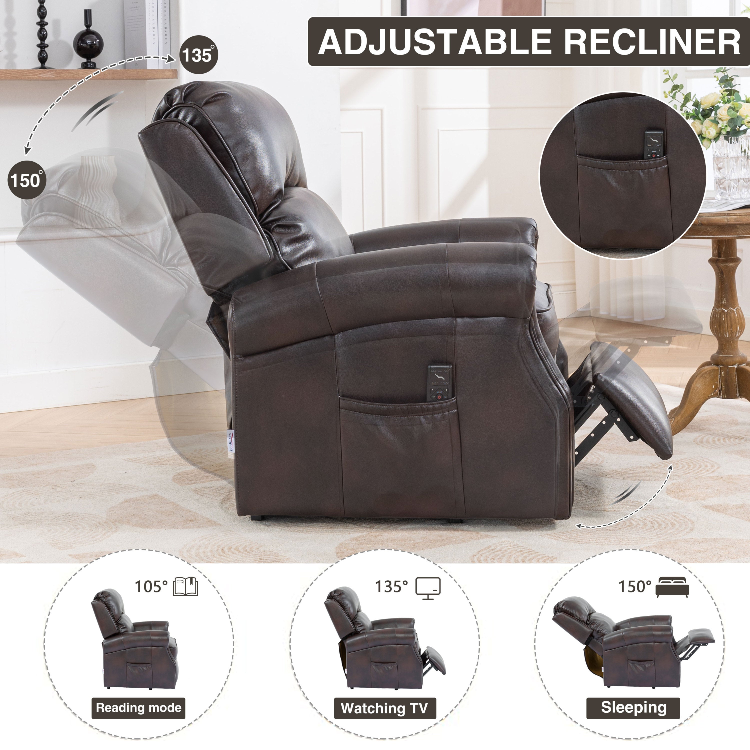 Lehboson Lift Recliner Chair, Electric Power Lift Recliner Chair for Elderly With Eight Points Massage And Heating(Brown)