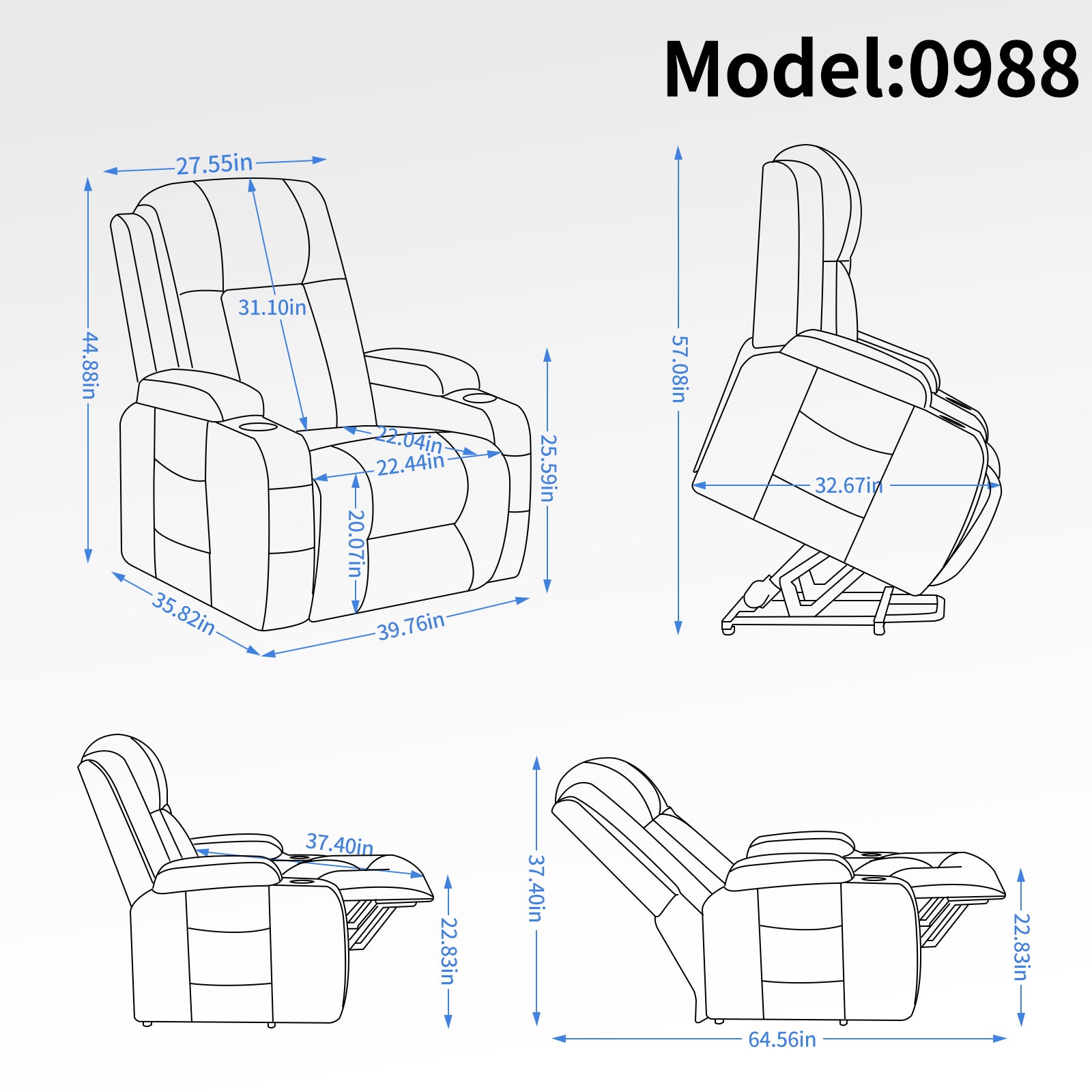 Infinite Position Up to 350 LBS Power Lift Recliner Chair for Elderly, Heavy Duty Motion Mechanism with 8-Point Vibration Massage and Lumbar Heating, USB Charging Port, Cup Holders, Black