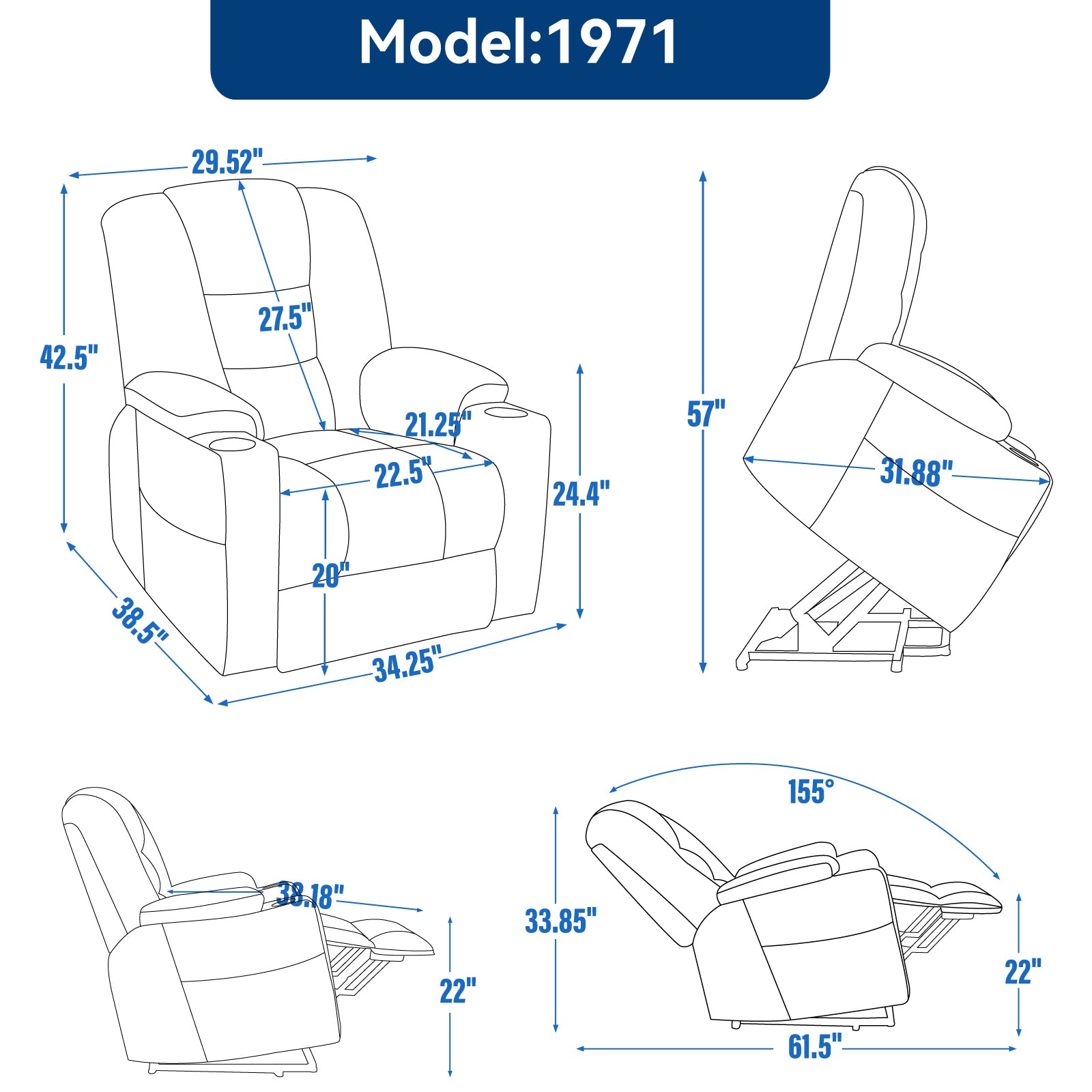 EMON'S Large Power Lift Recliner Chair with Massage and Heat for Elderly, Overstuffed Wide Recliners, Heavy Duty Motion Mechanism with USB and Type C Ports, 2 Steel Cup Holders, Gray - Value Lift Chairs 