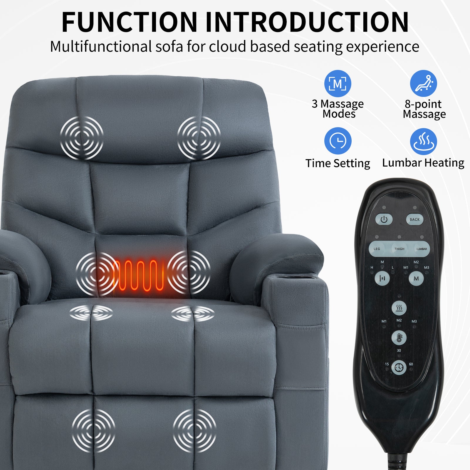 Up to 350 LBS Power Lift Recliner Chair, Heavy Duty Motion Mechanism with 8-Point Vibration Massage and Lumbar Heating, Cup Holders, USB and Type-C Ports, Removable Cushions, Blue - Value Lift Chairs 