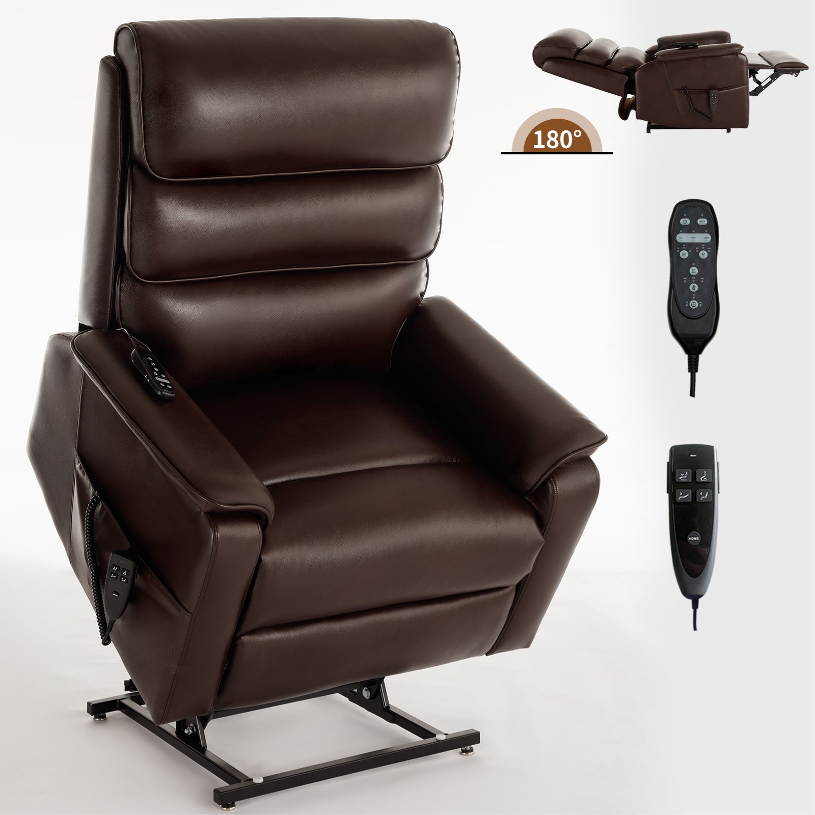 Brown Faux Leather Infinite Position Up to 350 LBS Power Lift  Chair with Heat + Massage