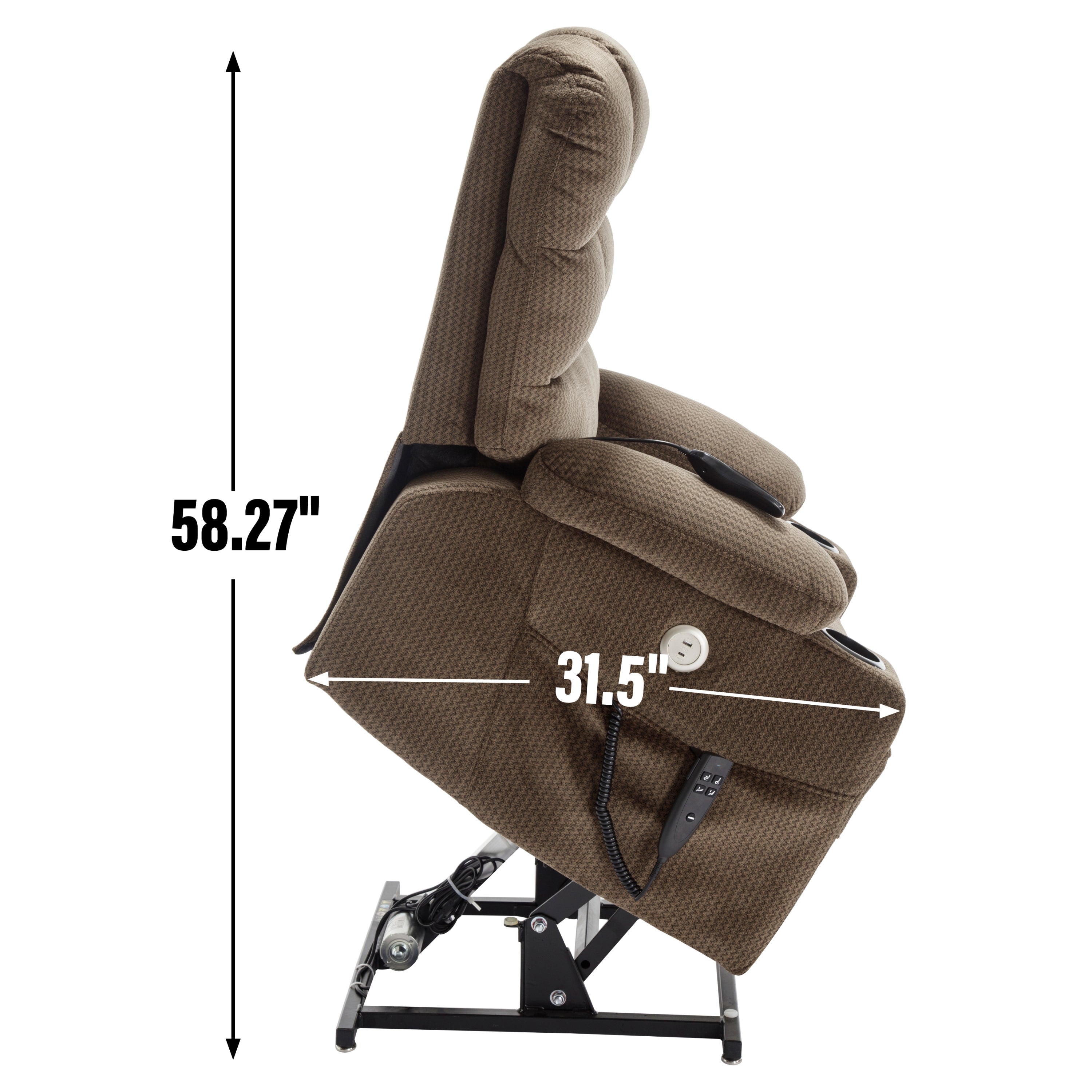 Brown Dual Motor Infinite Position Up to 350 LBS Chenille Power Lift Recliner Chair, Heavy Duty Motion Mechanism with 8-Point Vibration Massage and Lumbar Heating, Dual Cup Holders